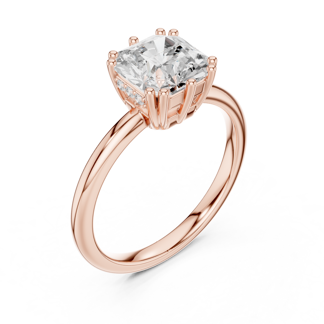 Asscher Cut Solitaire Engagement Ring with Plain Band