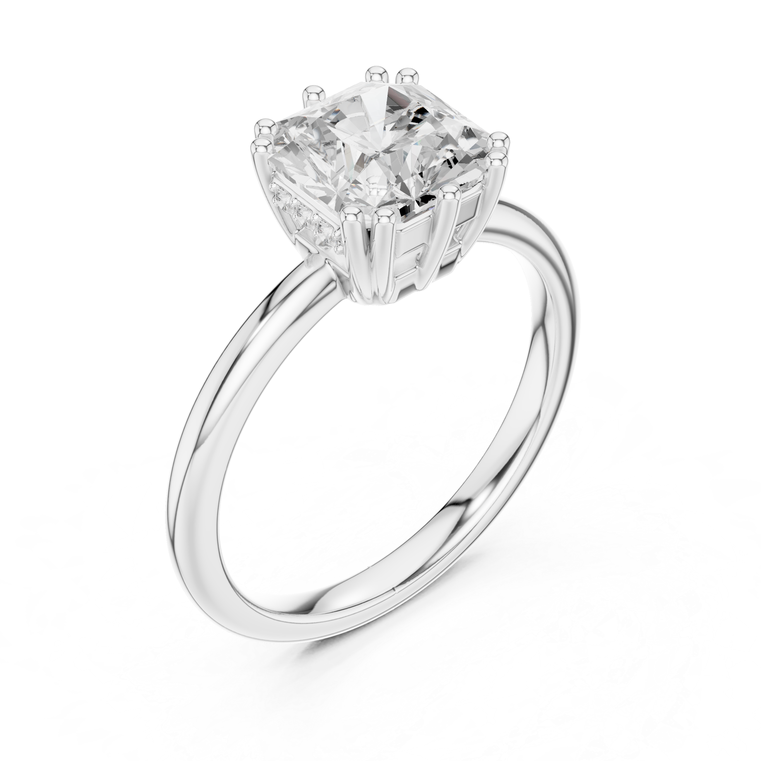 Asscher Cut Solitaire Engagement Ring with Plain Band