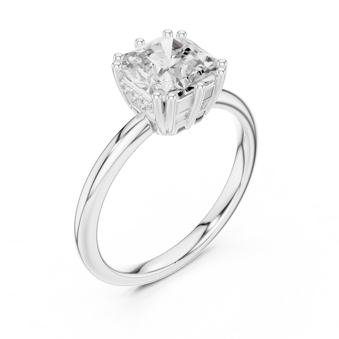 Asscher Cut Solitaire Engagement Ring with Plain Band