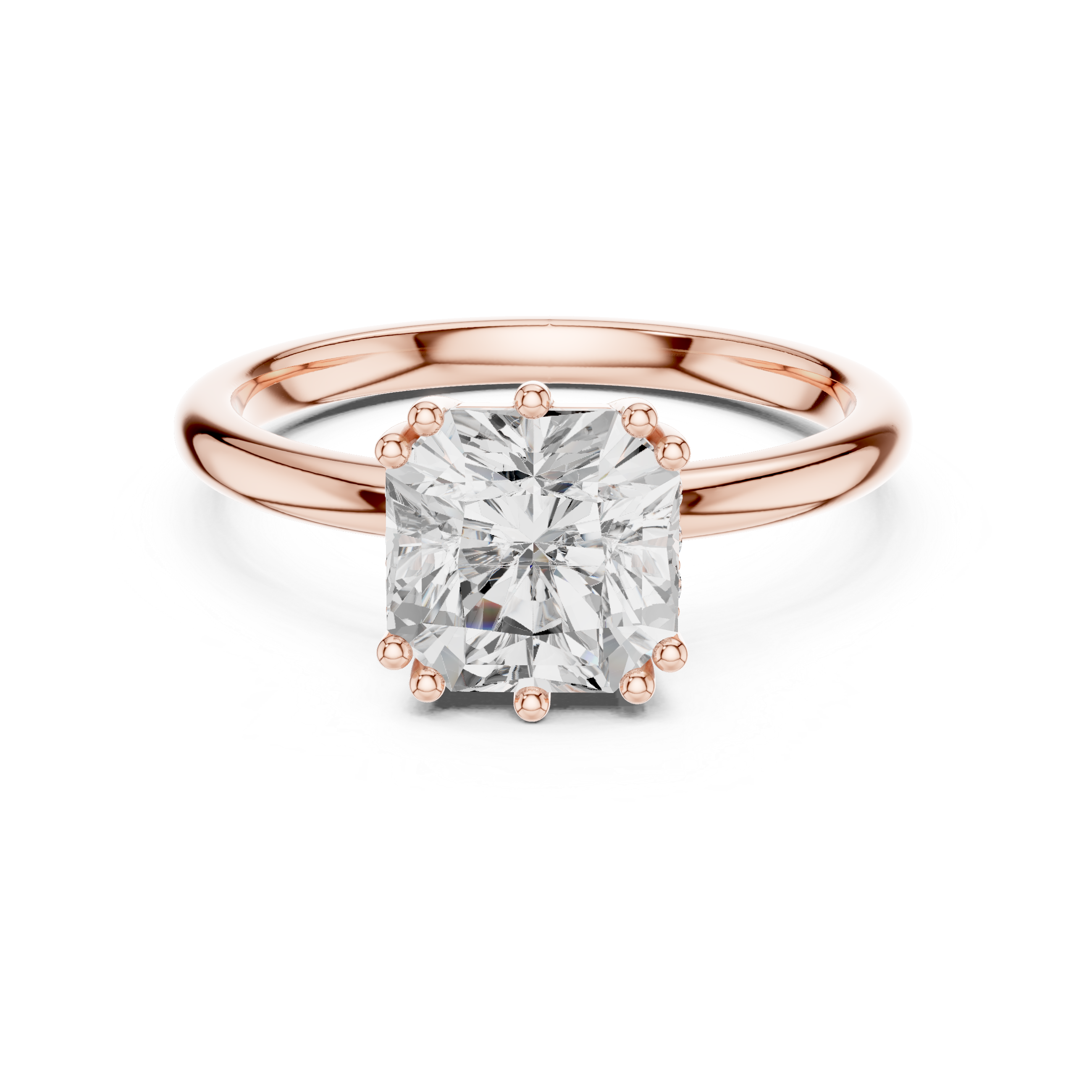 Asscher Cut Solitaire Engagement Ring with Plain Band