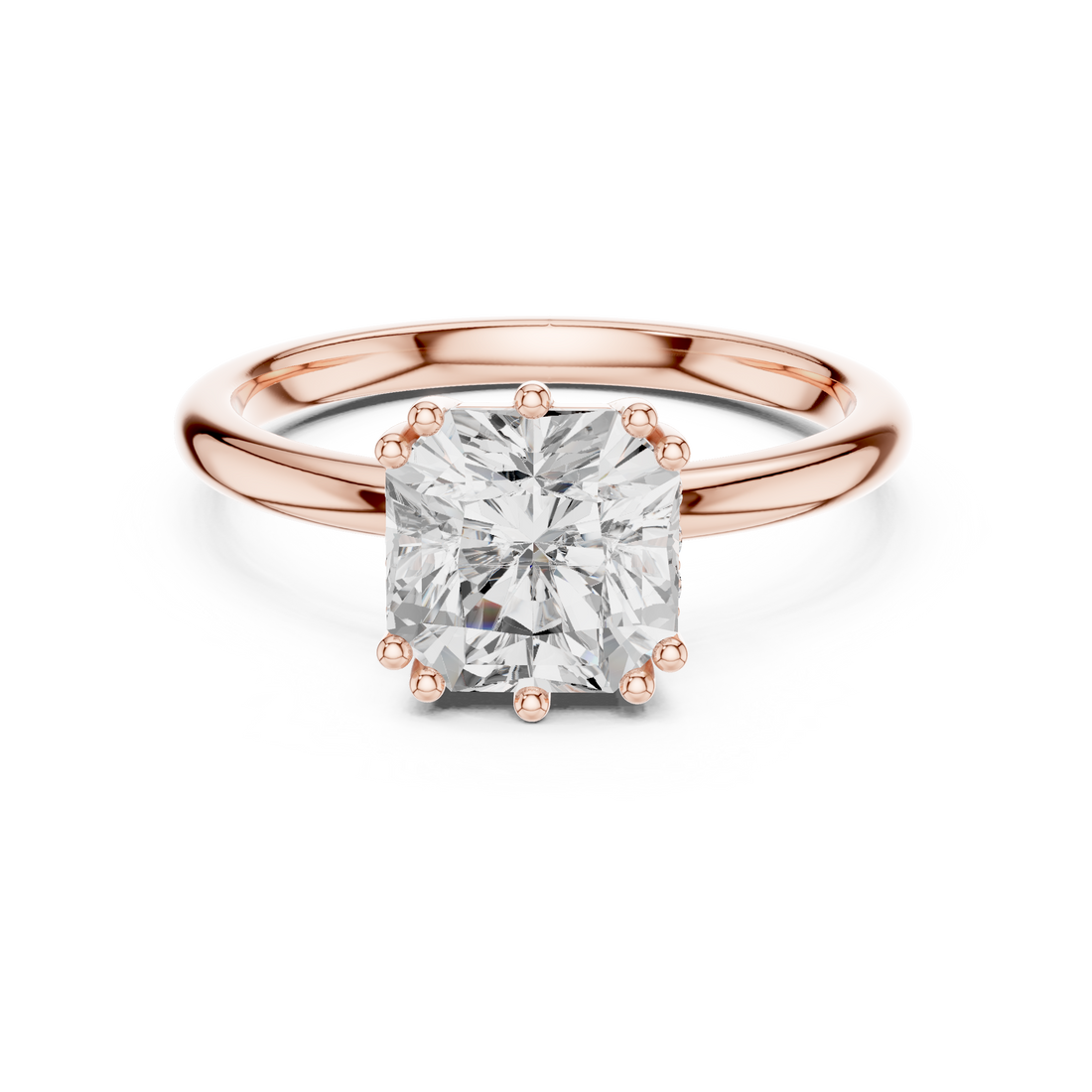 Asscher Cut Solitaire Engagement Ring with Plain Band