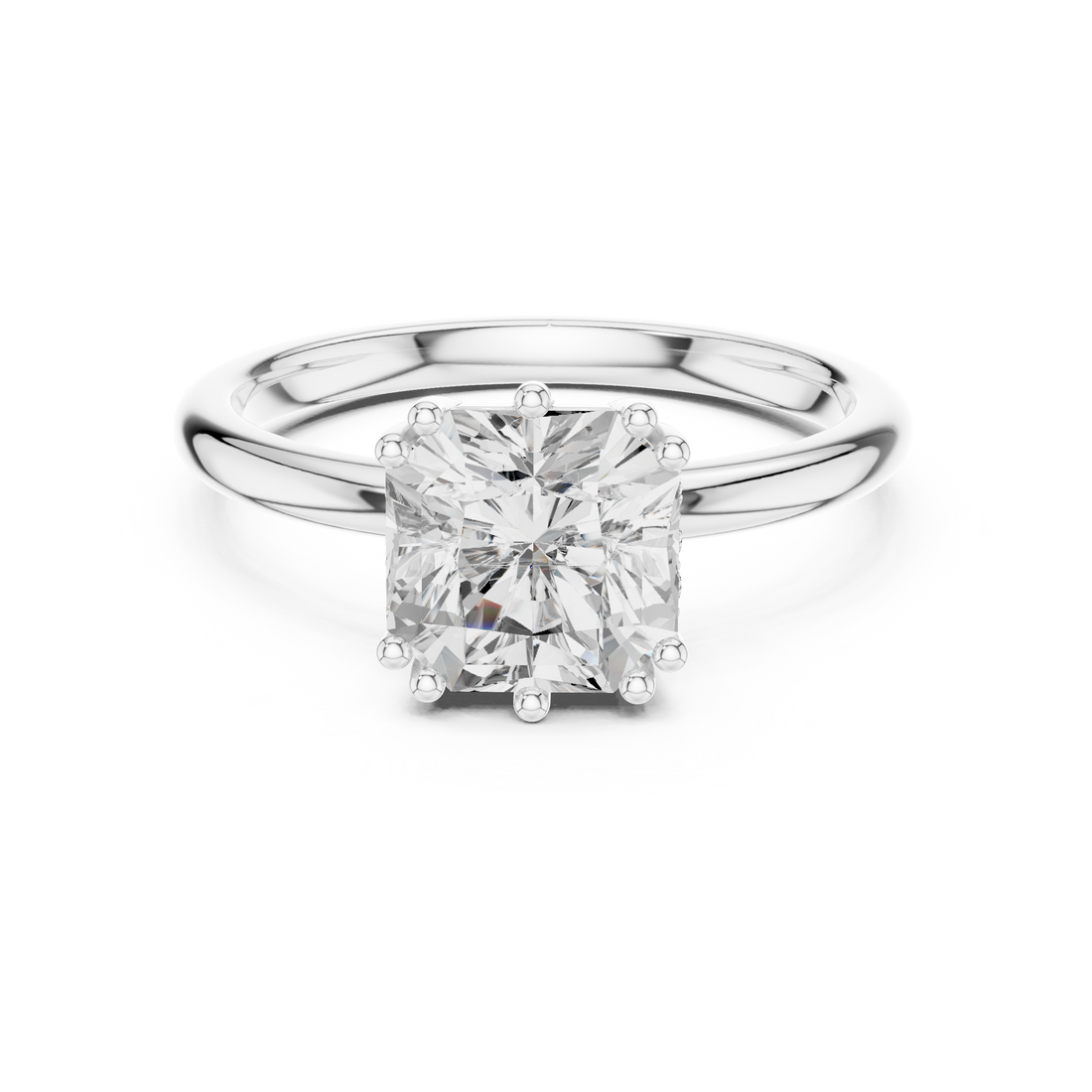 Asscher Cut Solitaire Engagement Ring with Plain Band