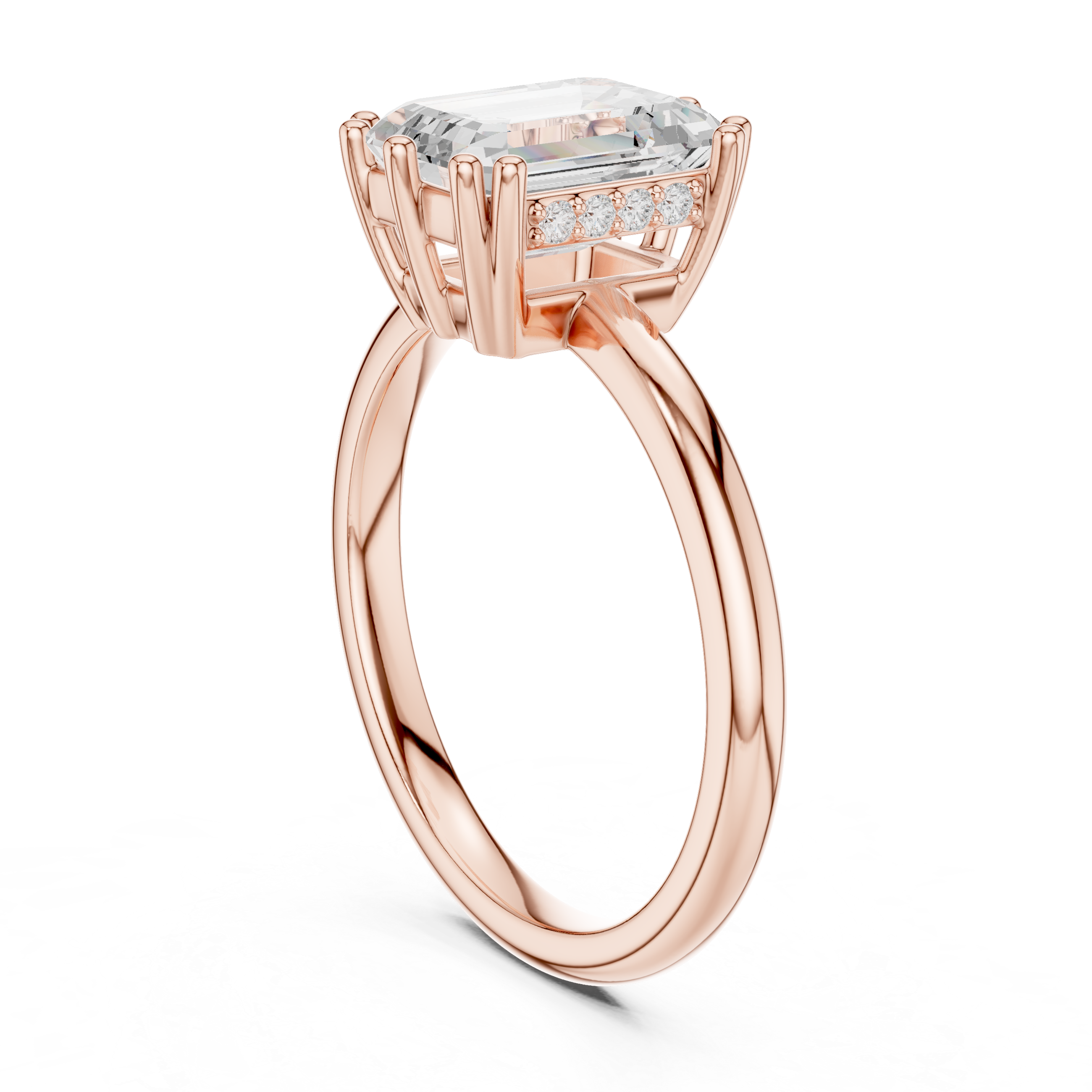 Emerald Cut Solitaire Engagement Ring with Plain Band