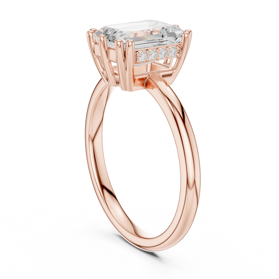 Emerald Cut Solitaire Engagement Ring with Plain Band