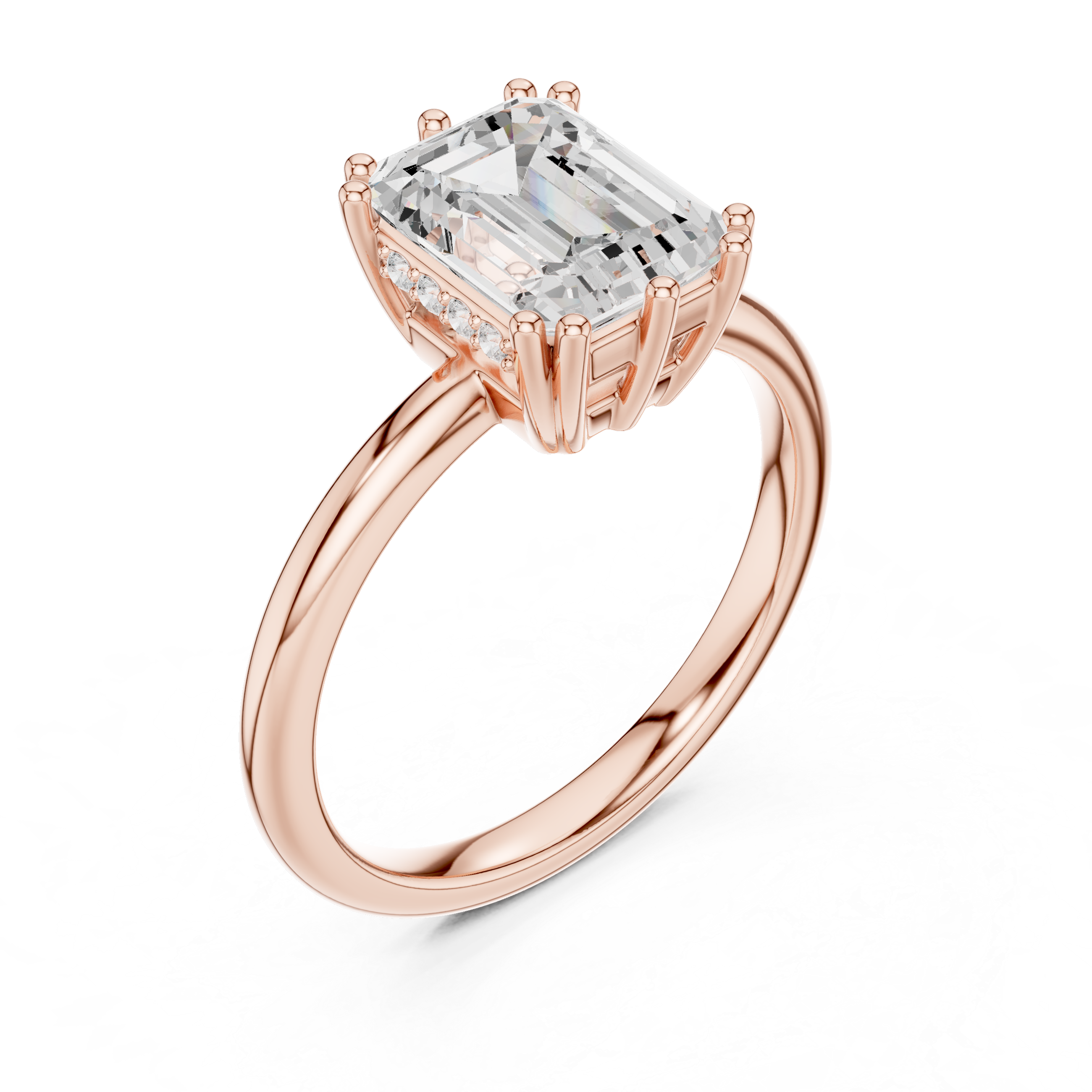 Emerald Cut Solitaire Engagement Ring with Plain Band