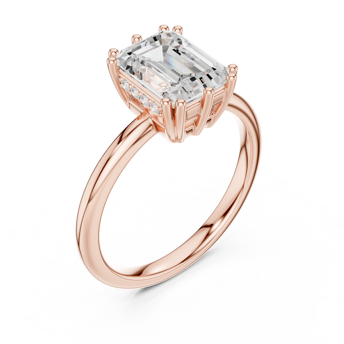 Emerald Cut Solitaire Engagement Ring with Plain Band