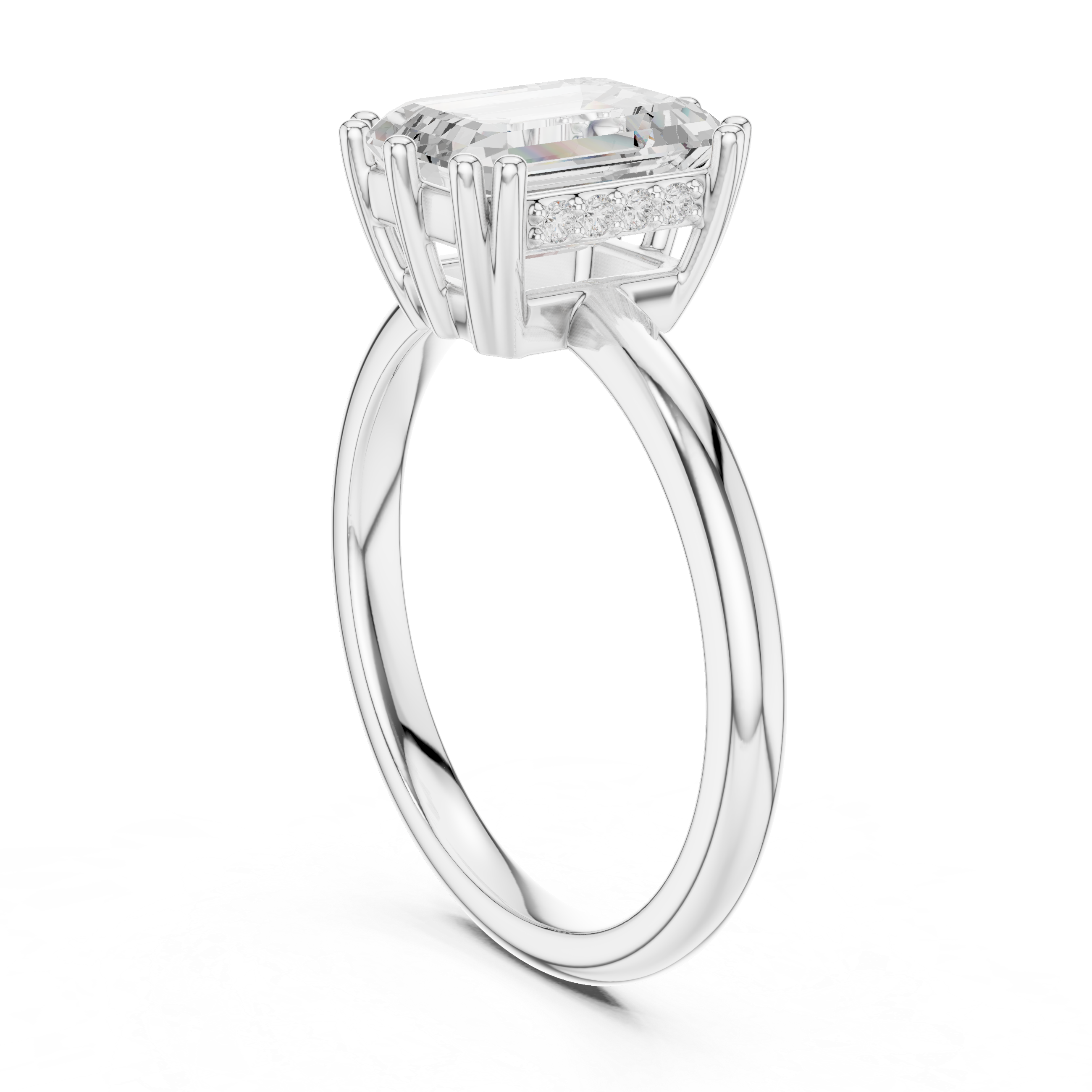 Emerald Cut Solitaire Engagement Ring with Plain Band