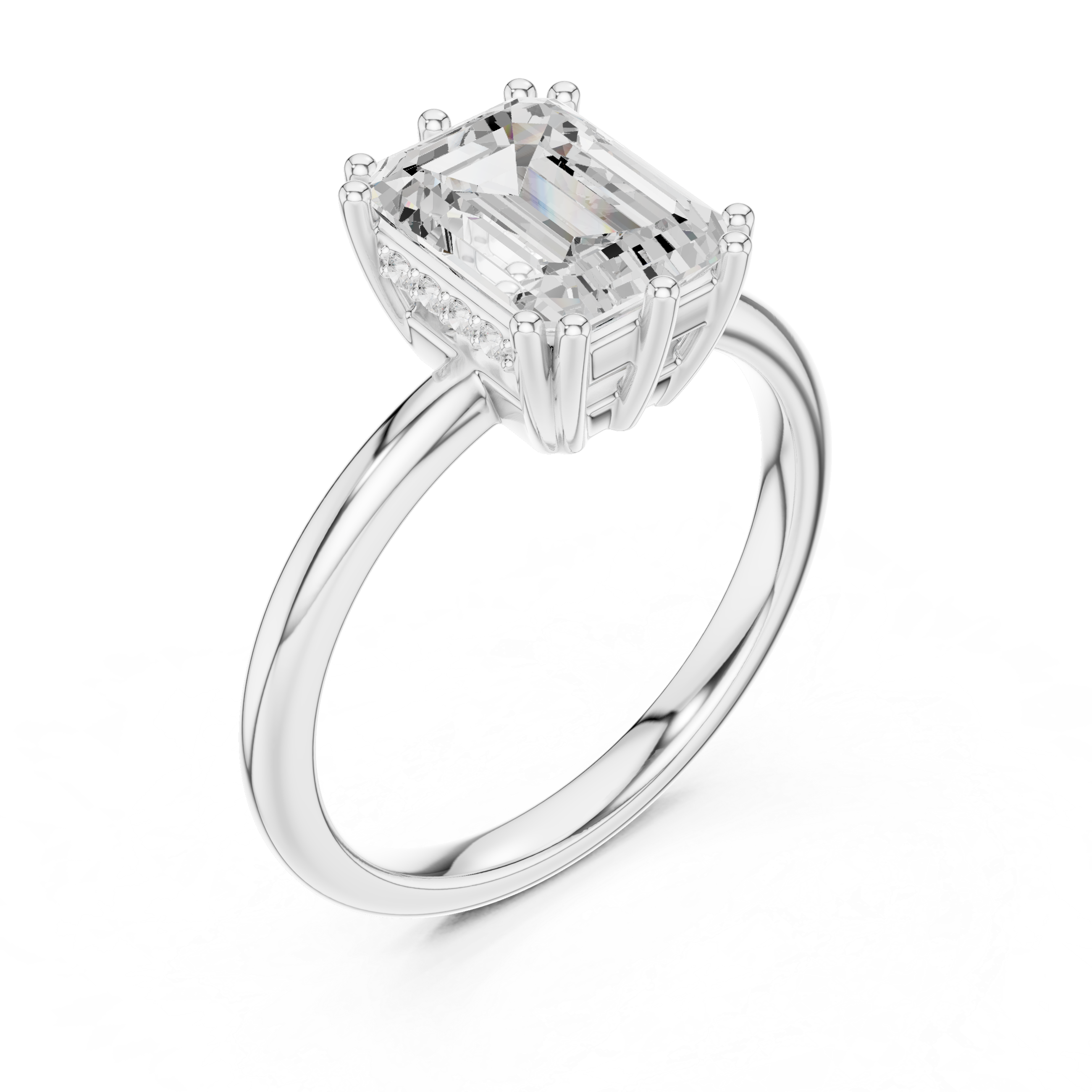Emerald Cut Solitaire Engagement Ring with Plain Band