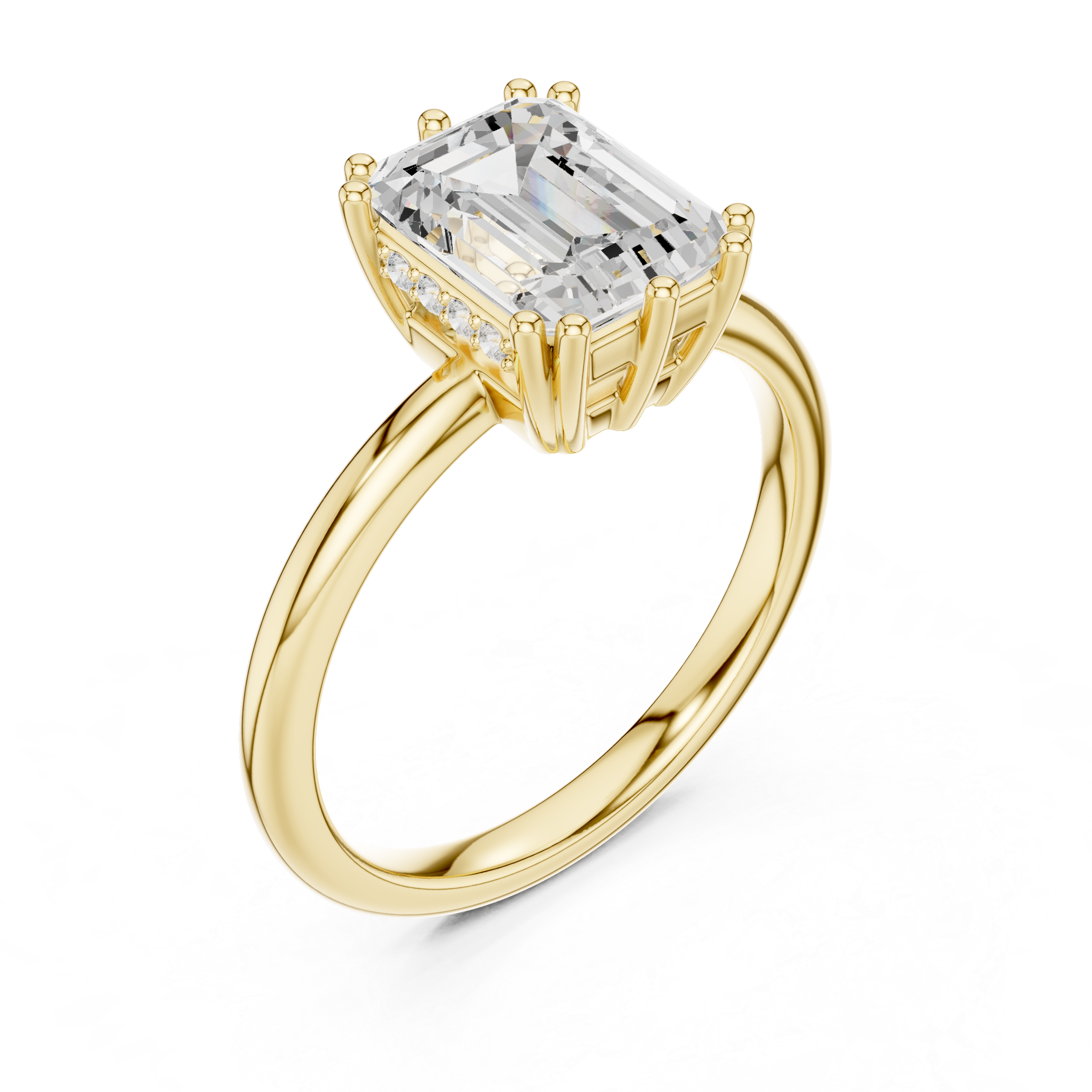 Emerald Cut Solitaire Engagement Ring with Plain Band