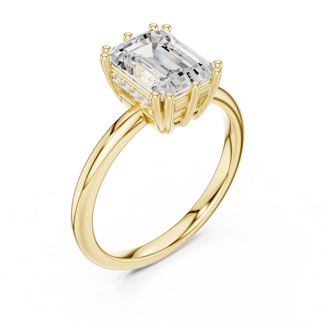 Emerald Cut Solitaire Engagement Ring with Plain Band