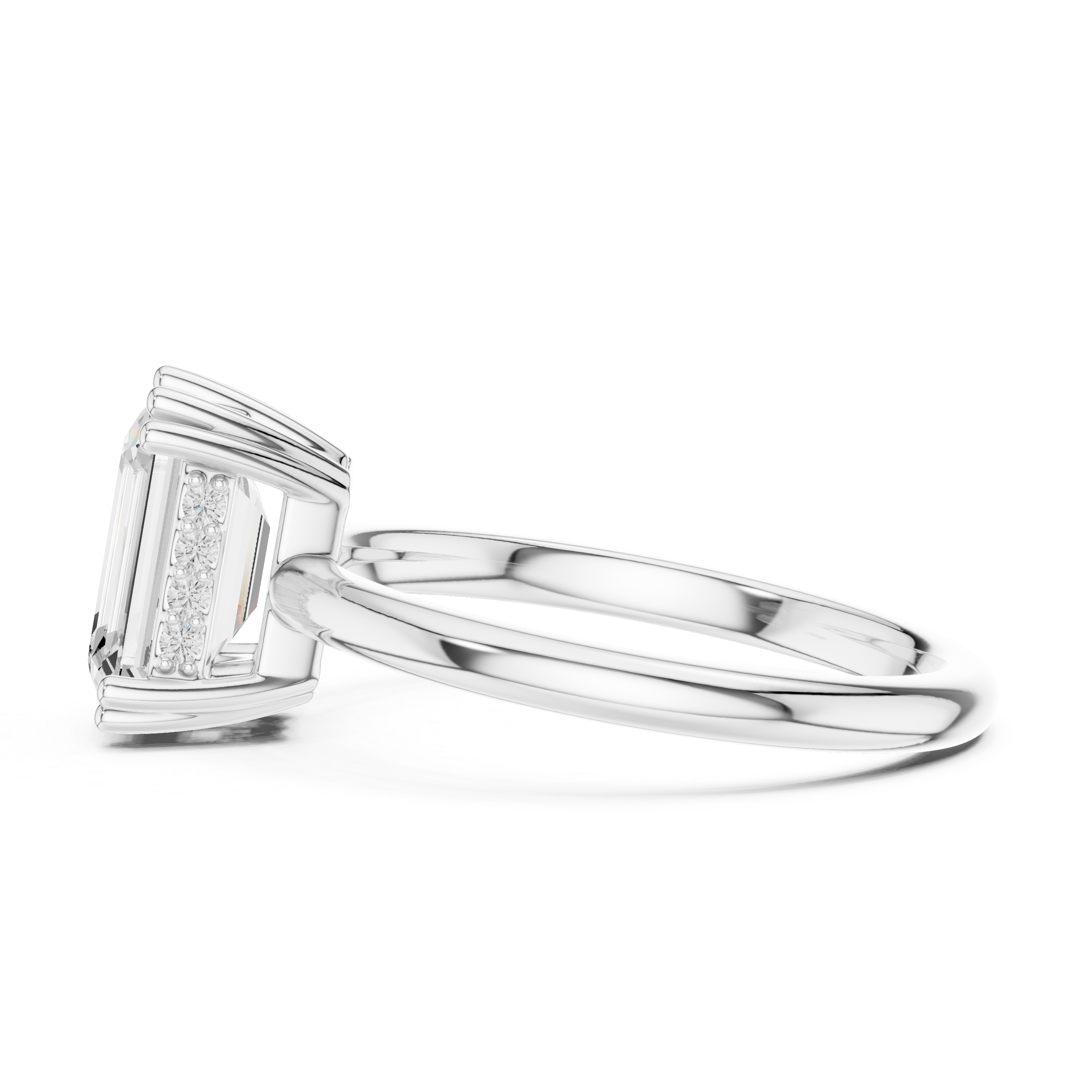 Emerald Cut Solitaire Engagement Ring with Plain Band