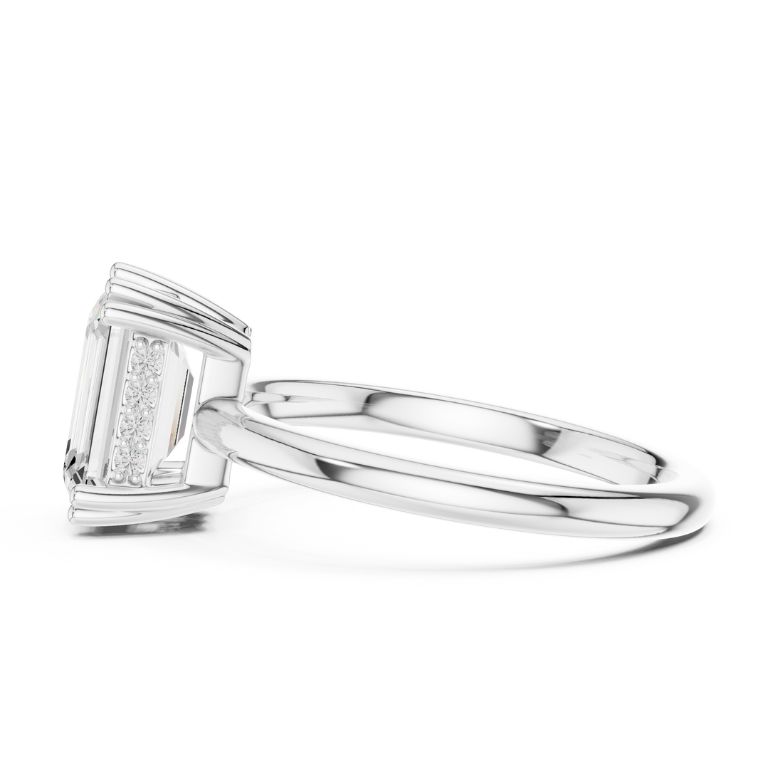 Emerald Cut Solitaire Engagement Ring with Plain Band