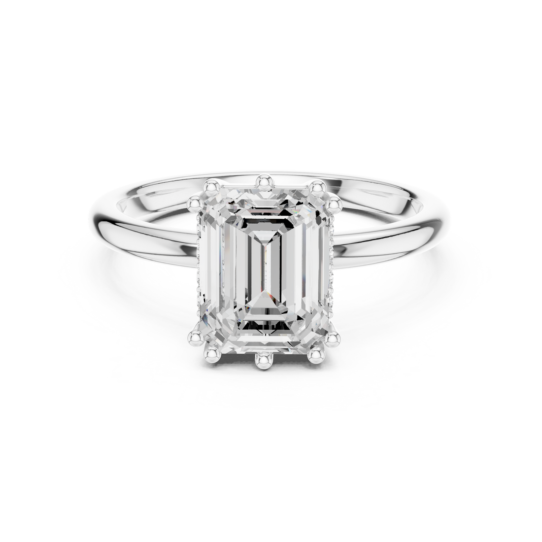 Emerald Cut Solitaire Engagement Ring with Plain Band