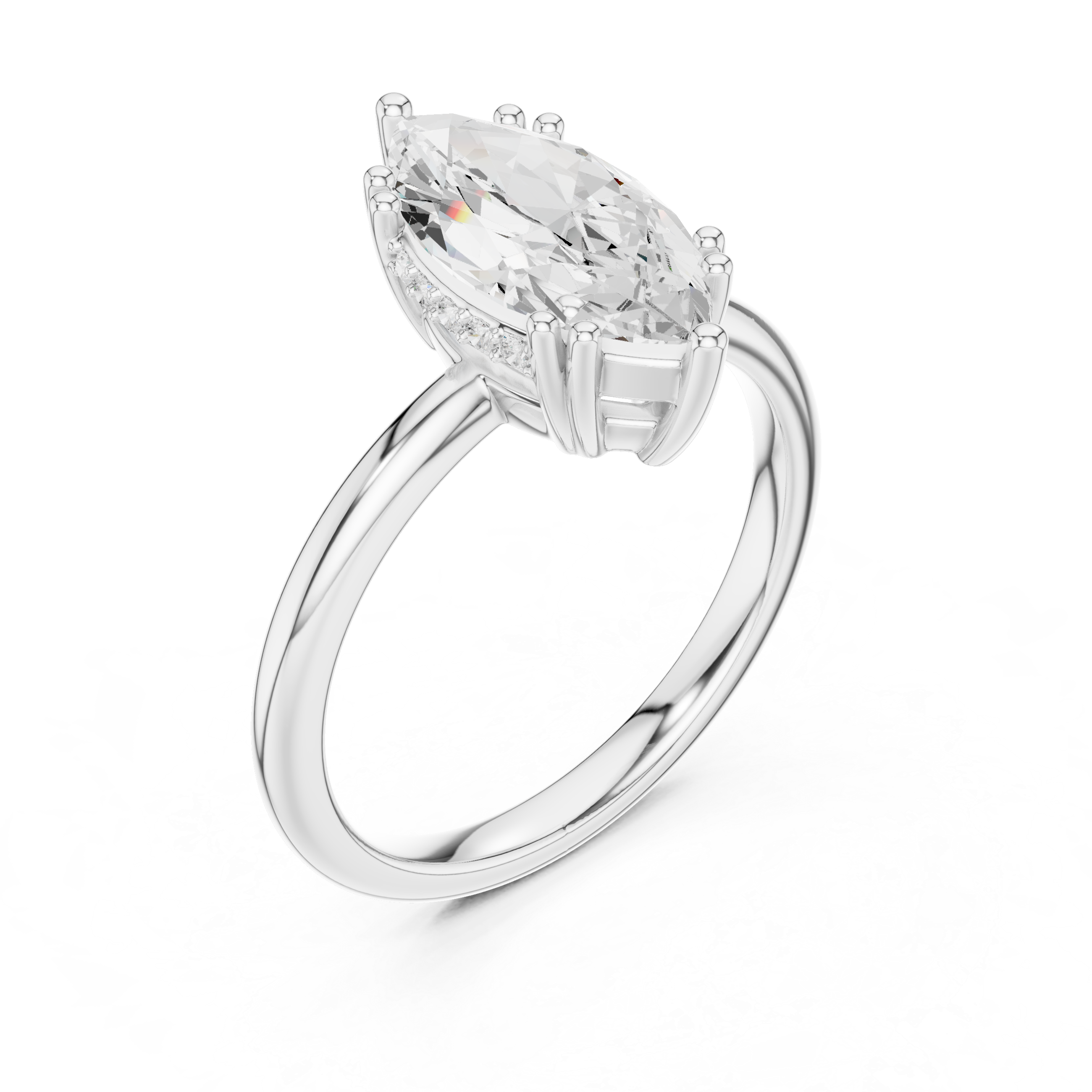 Marquise Cut Solitaire Engagement Ring with Plain Band