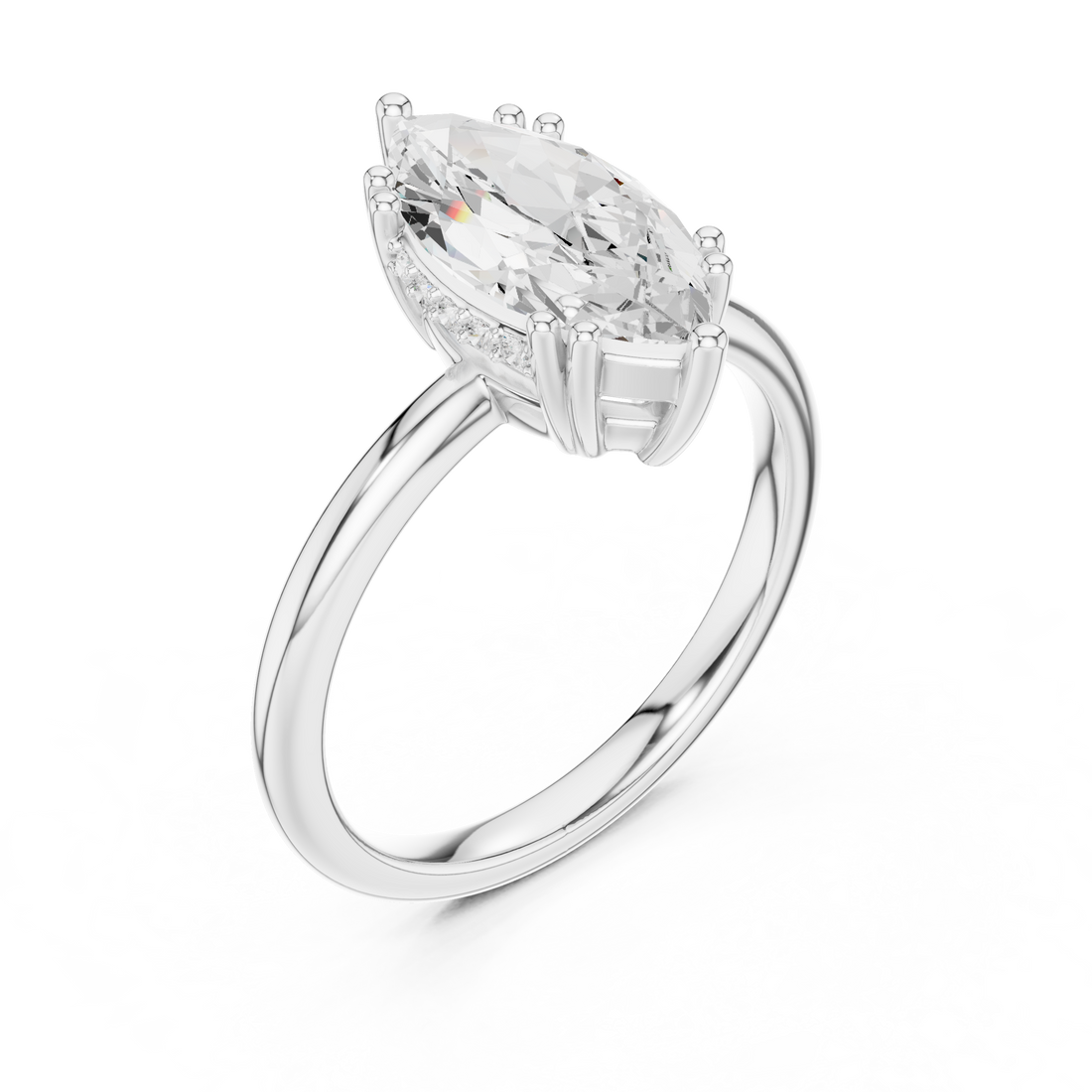 Marquise Cut Solitaire Engagement Ring with Plain Band