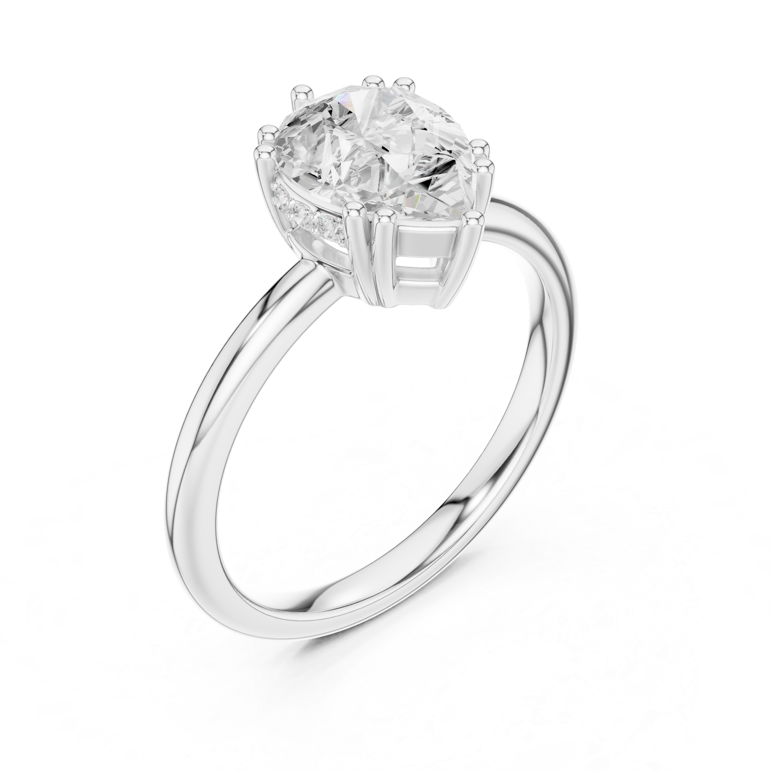 Pear Cut Solitaire Engagement Ring with Plain Band
