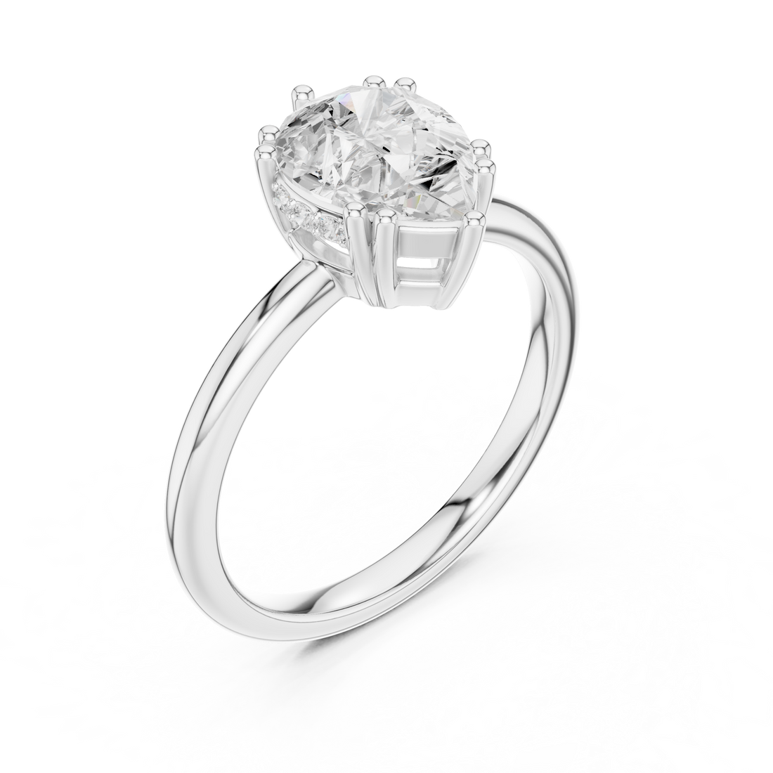Pear Cut Solitaire Engagement Ring with Plain Band