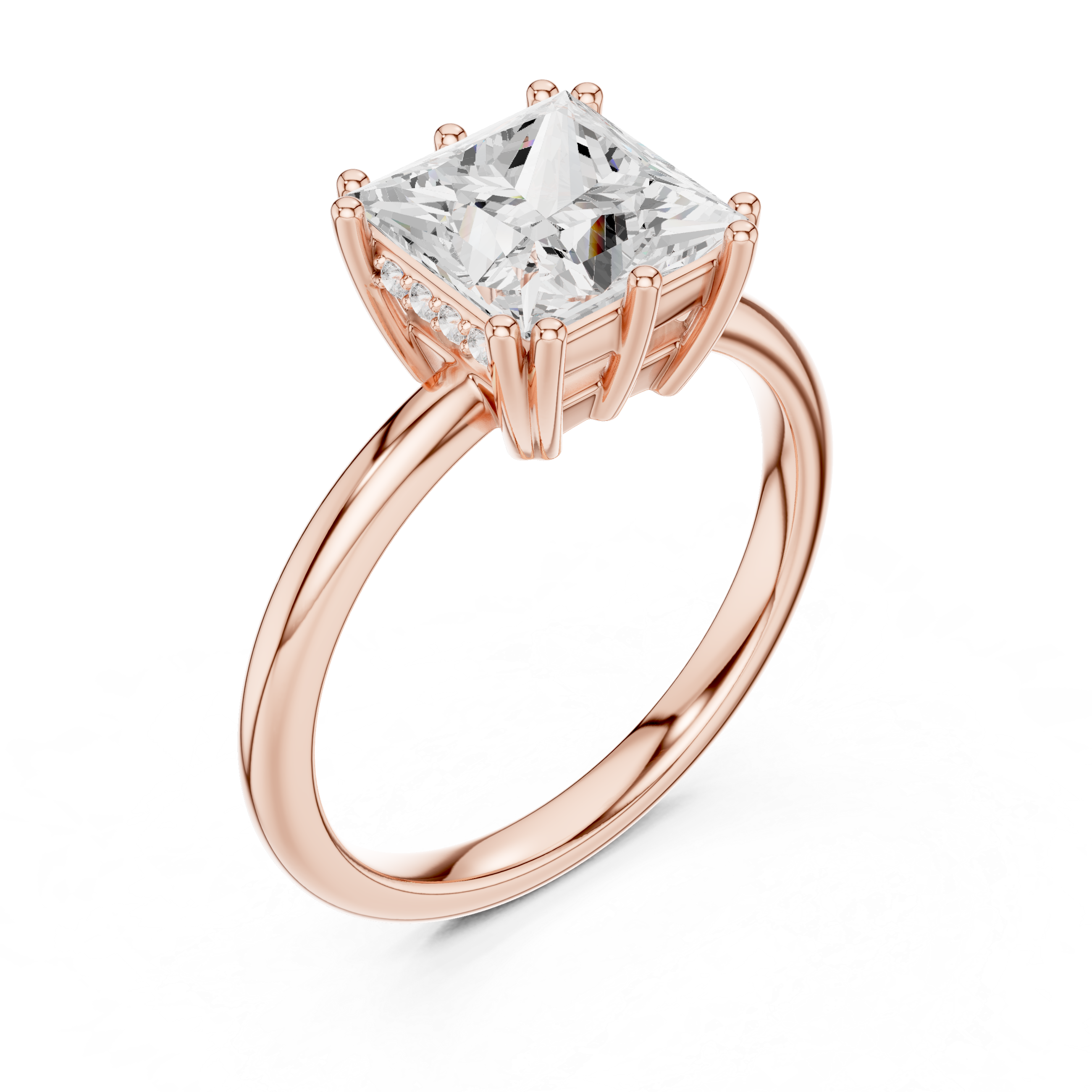 Princess Cut Solitaire Engagement Ring with Plain Band