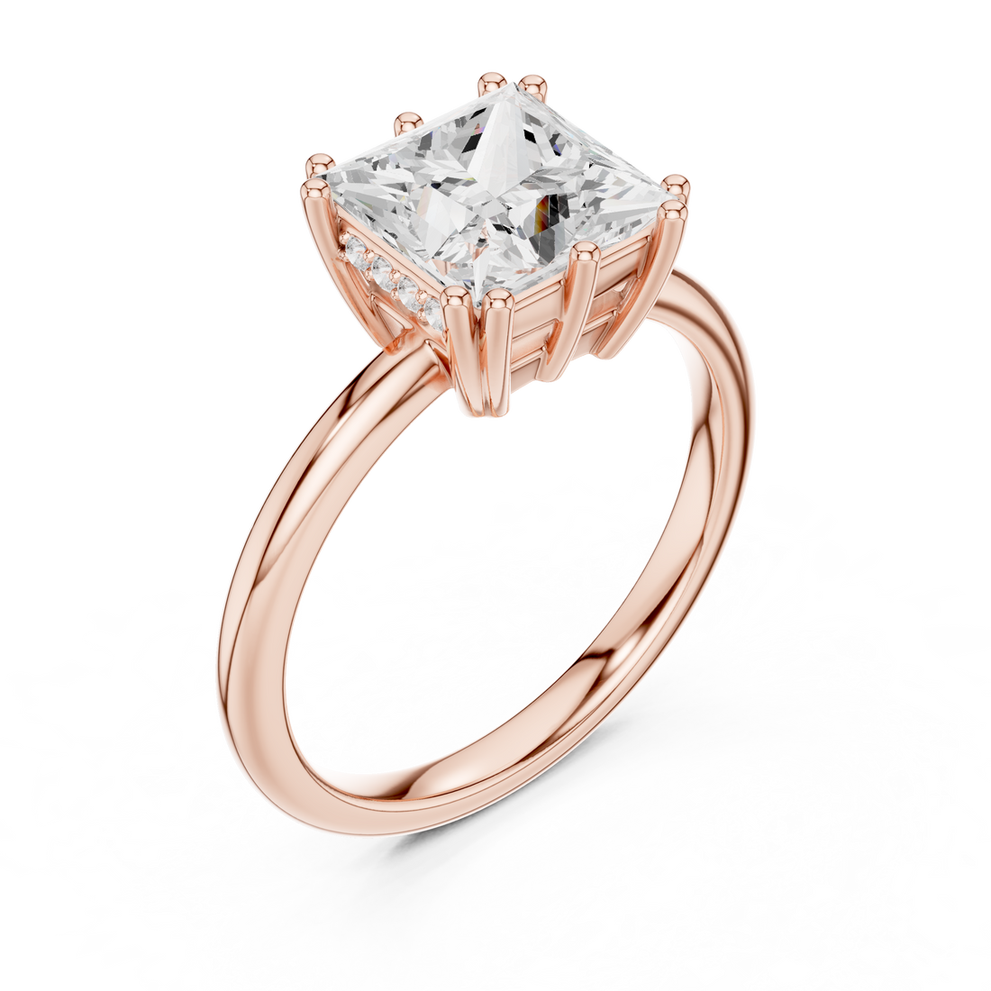 Princess Cut Solitaire Engagement Ring with Plain Band