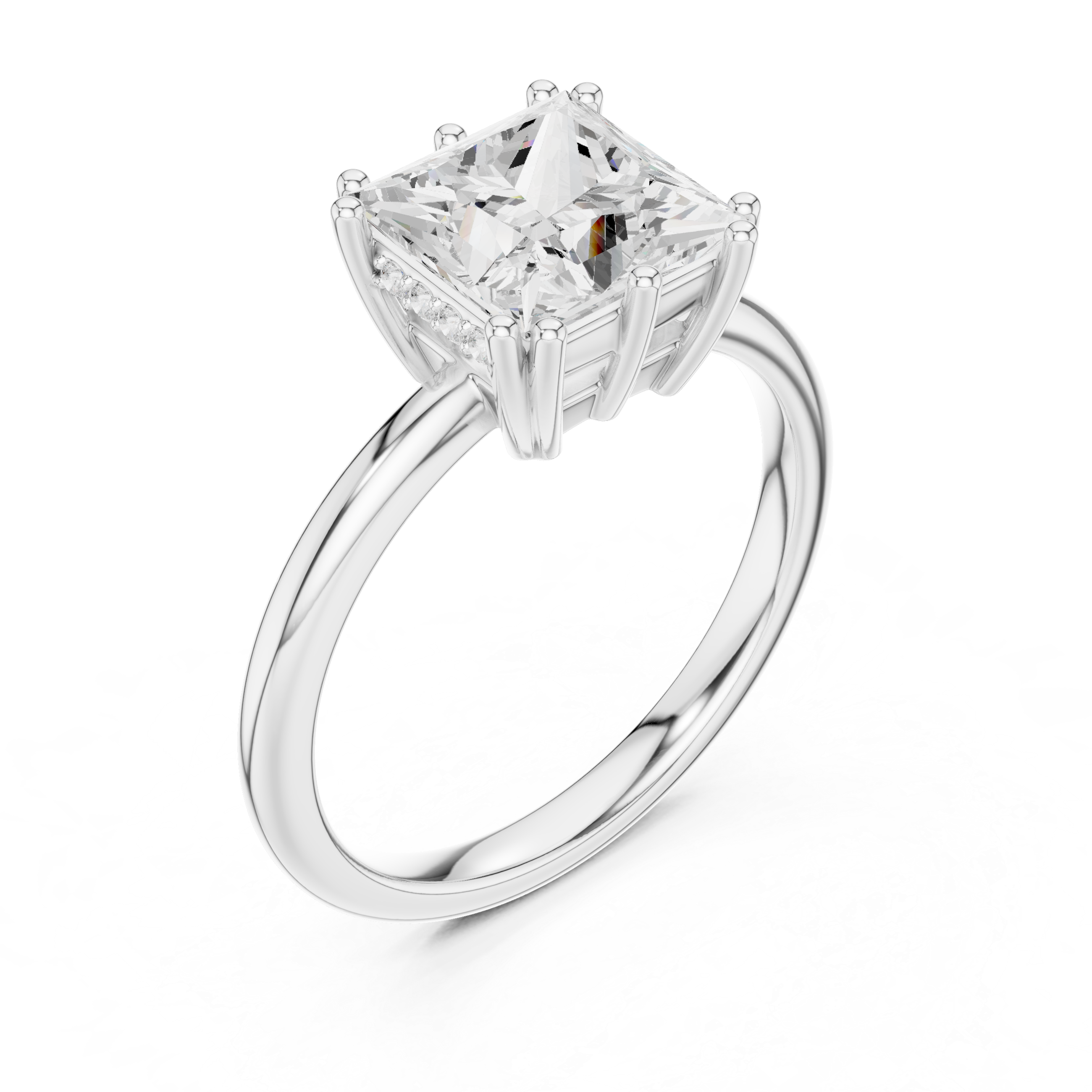 Princess Cut Solitaire Engagement Ring with Plain Band