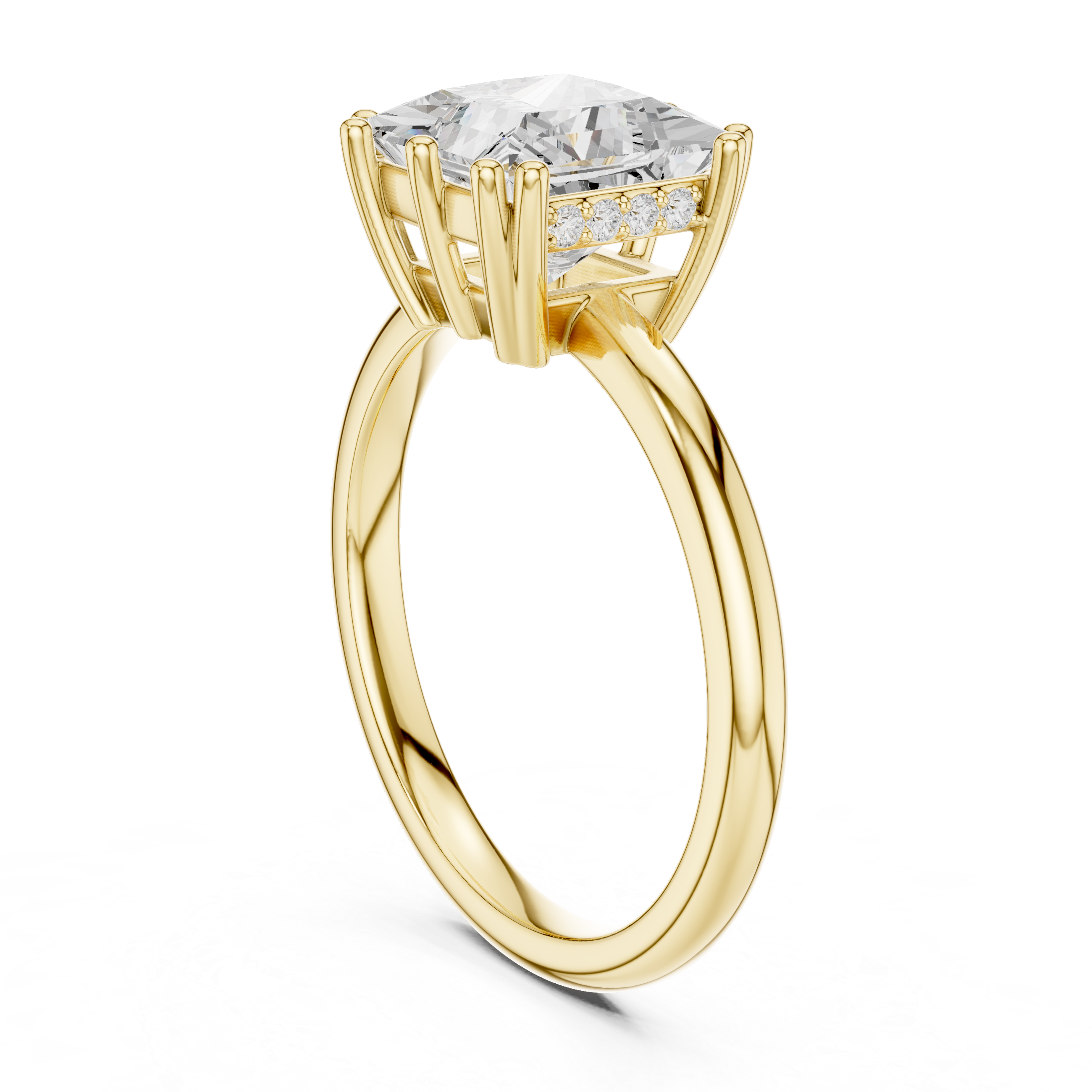Princess Cut Solitaire Engagement Ring with Plain Band