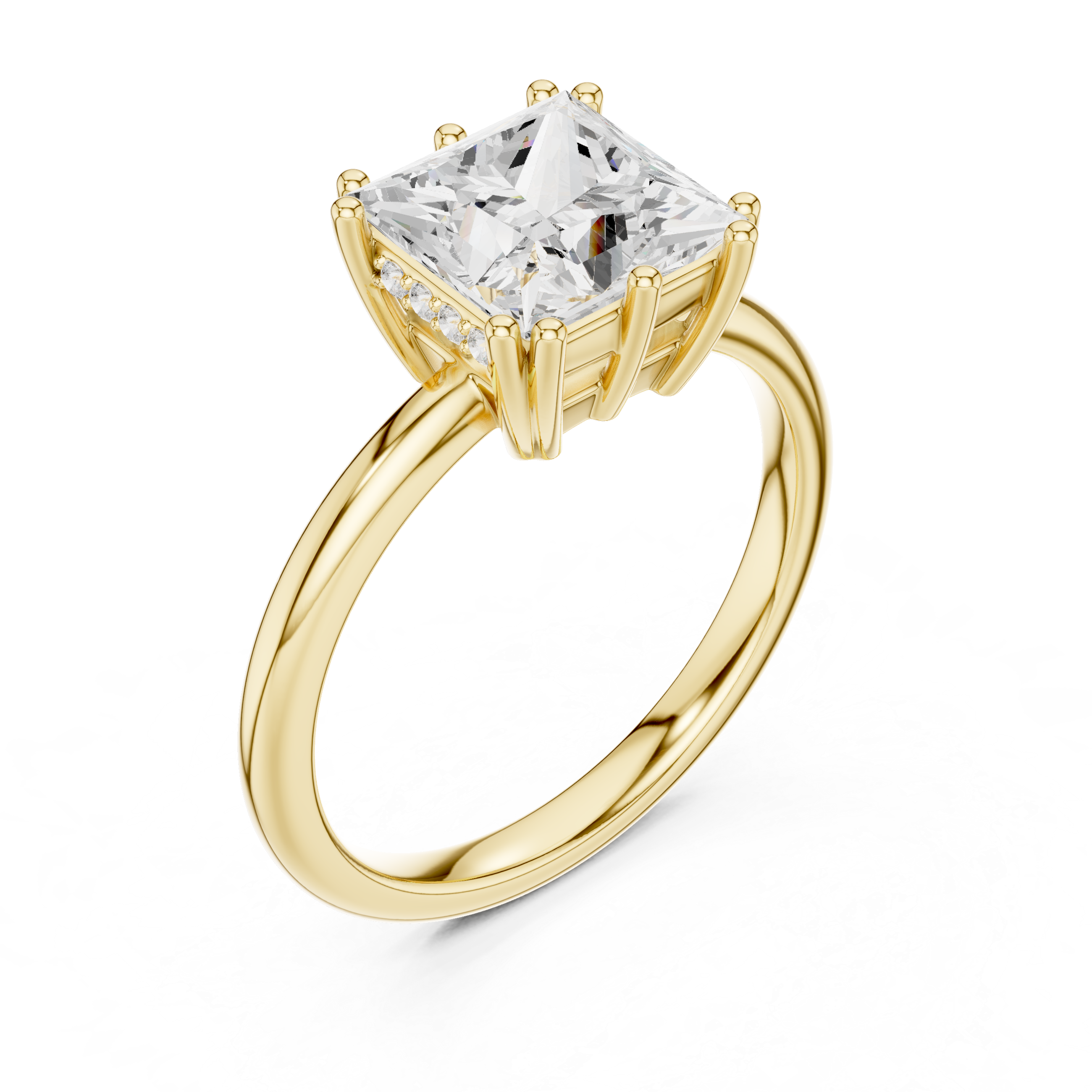 Princess Cut Solitaire Engagement Ring with Plain Band