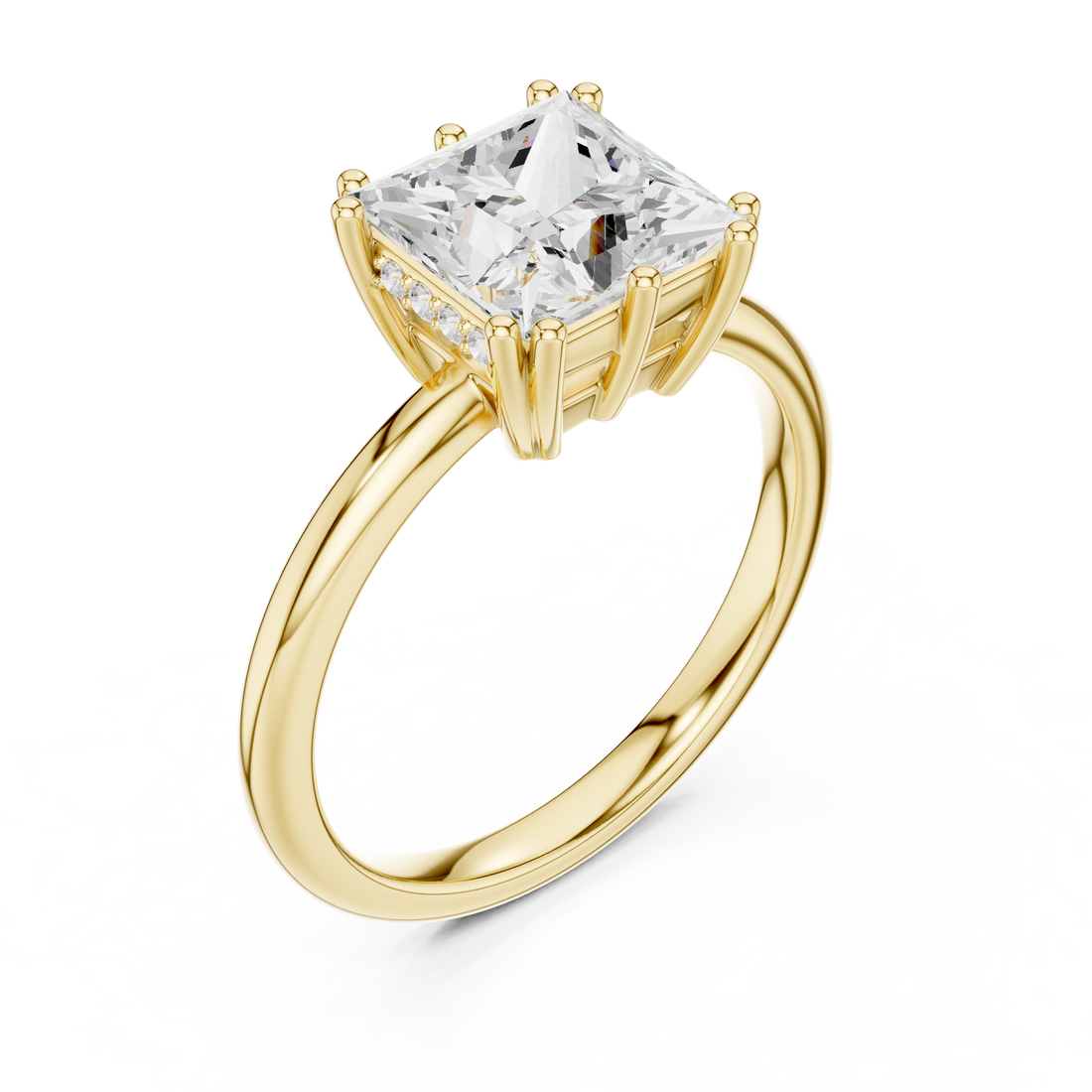 Princess Cut Solitaire Engagement Ring with Plain Band