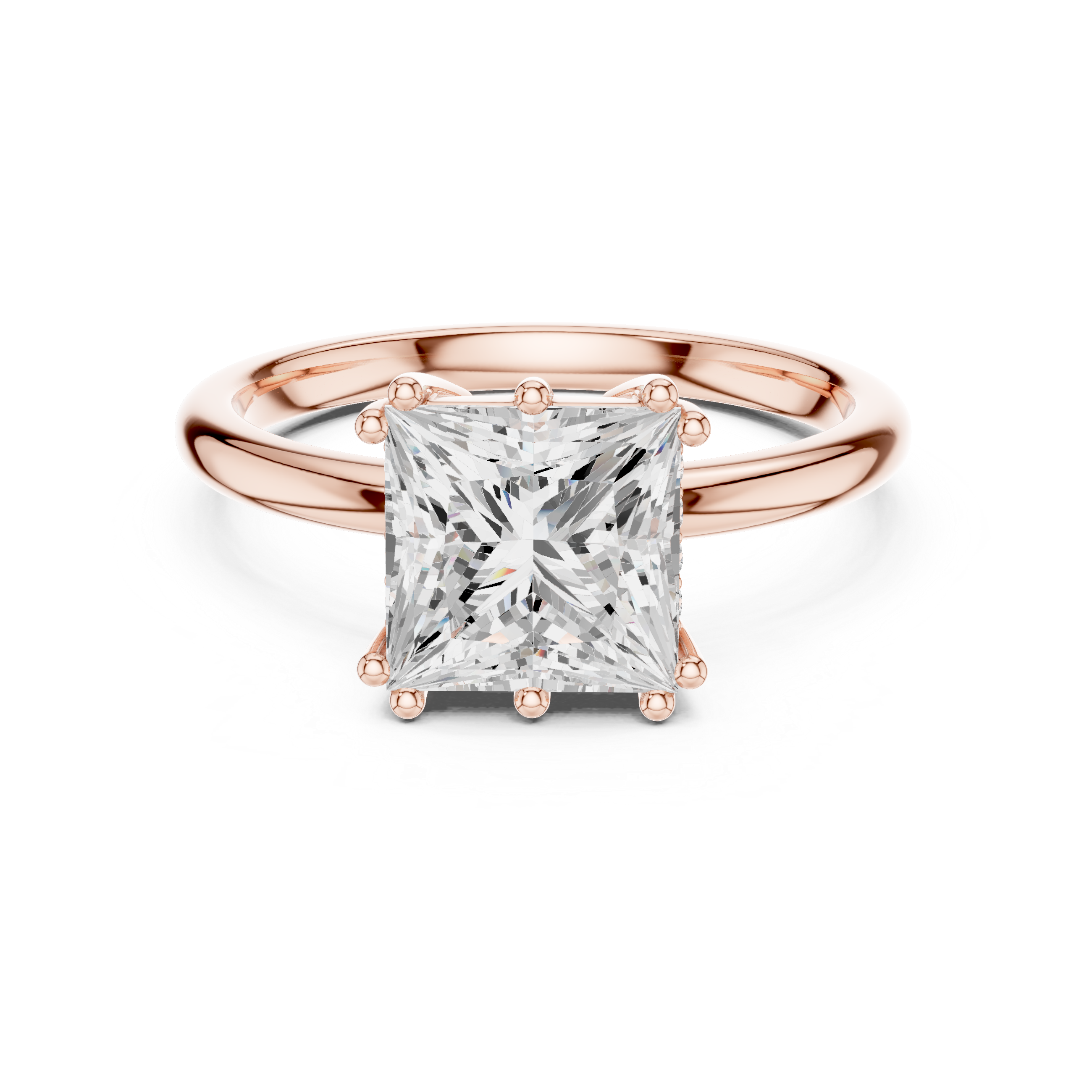 Princess Cut Solitaire Engagement Ring with Plain Band