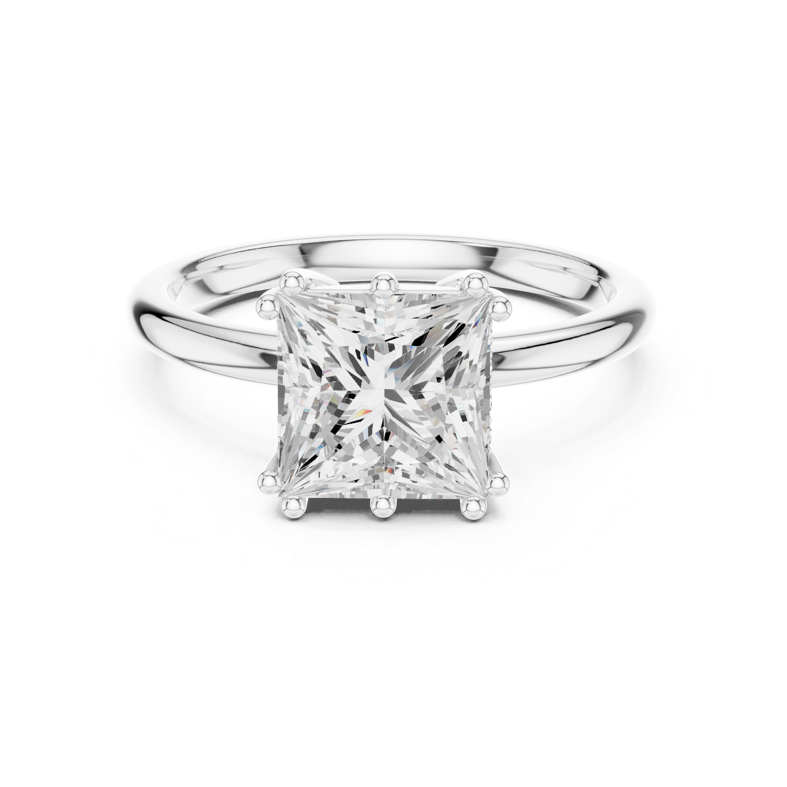 Princess Cut Solitaire Engagement Ring with Plain Band