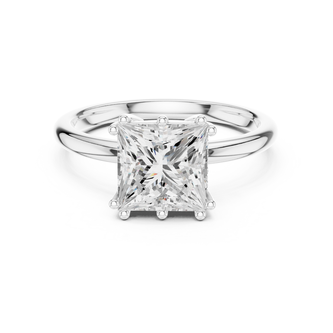 Princess Cut Solitaire Engagement Ring with Plain Band