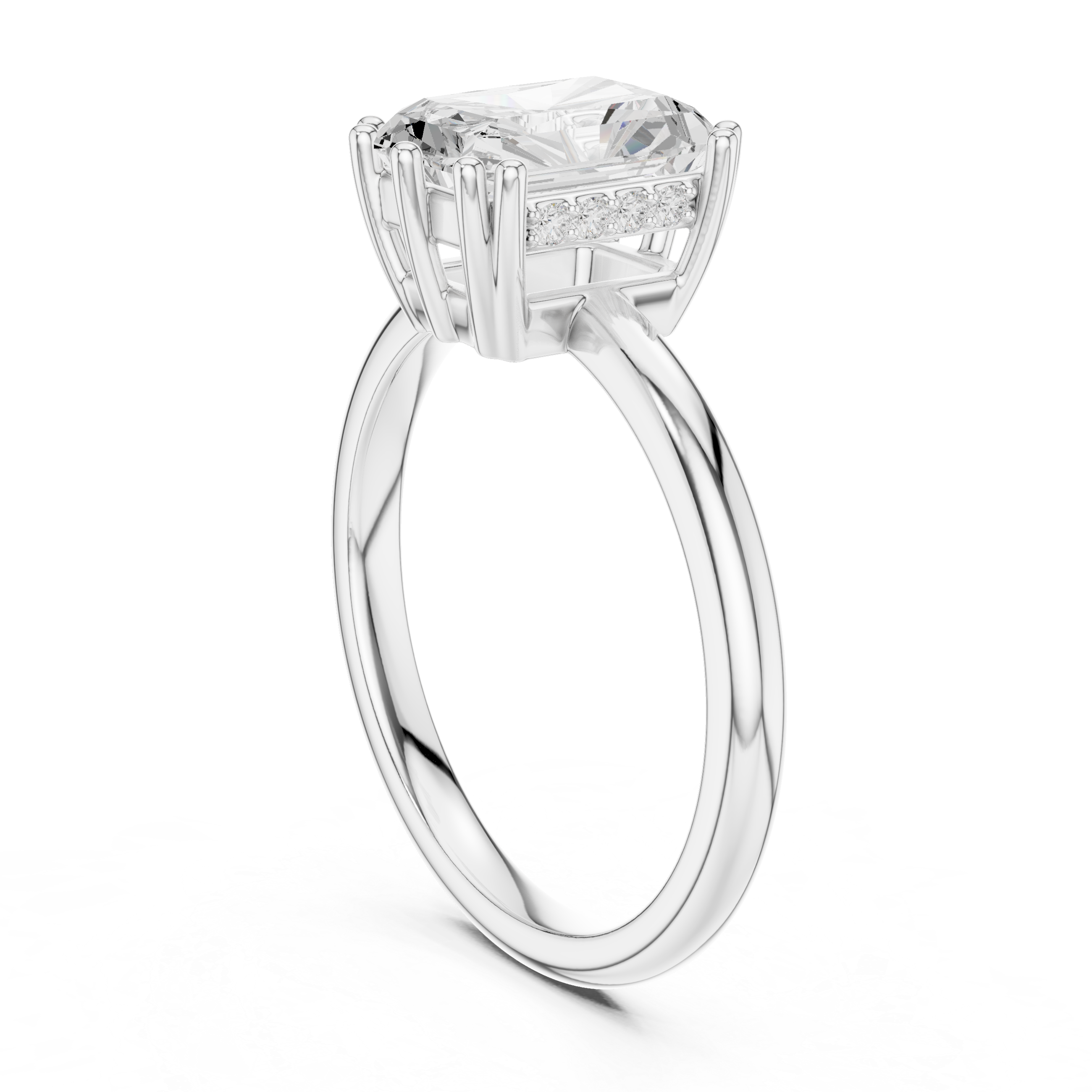 Radiant Cut Solitaire Engagement Ring with Plain Band