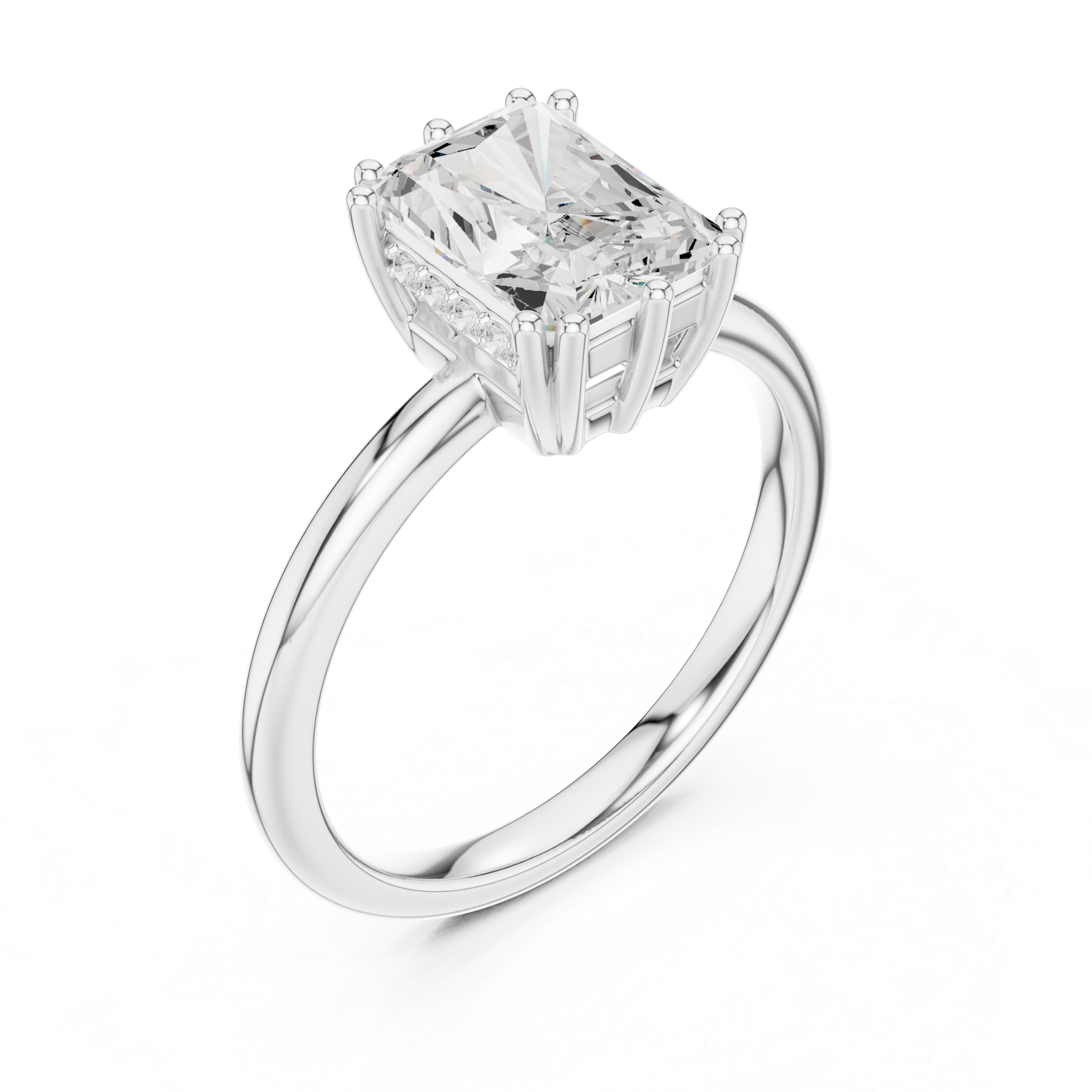 Radiant Cut Solitaire Engagement Ring with Plain Band