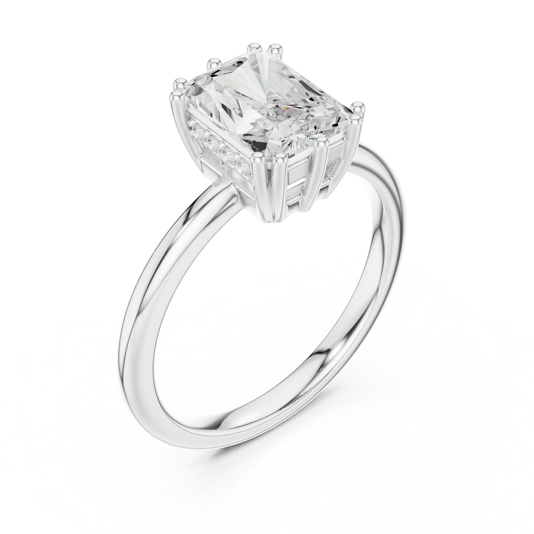 Radiant Cut Solitaire Engagement Ring with Plain Band