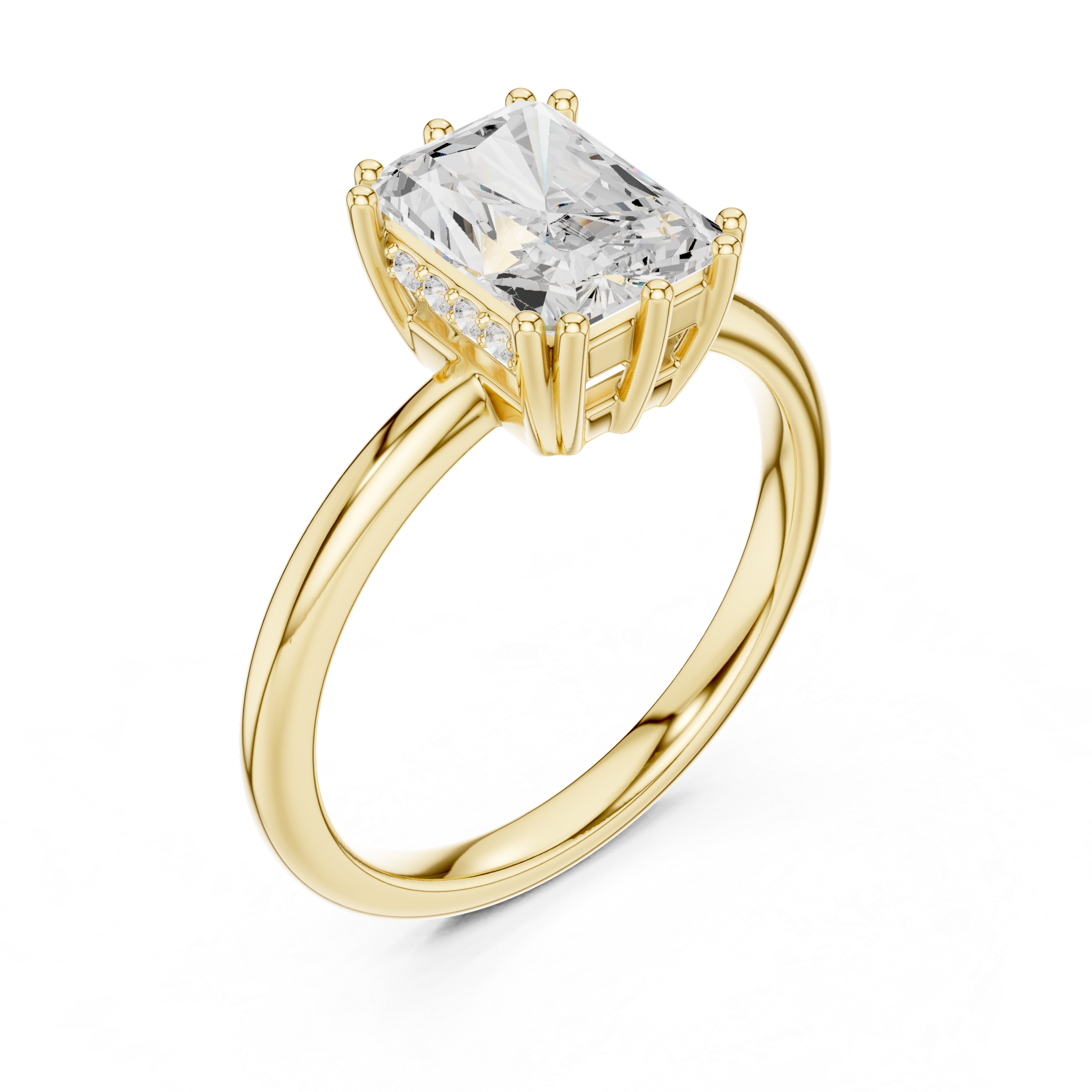 Radiant Cut Solitaire Engagement Ring with Plain Band