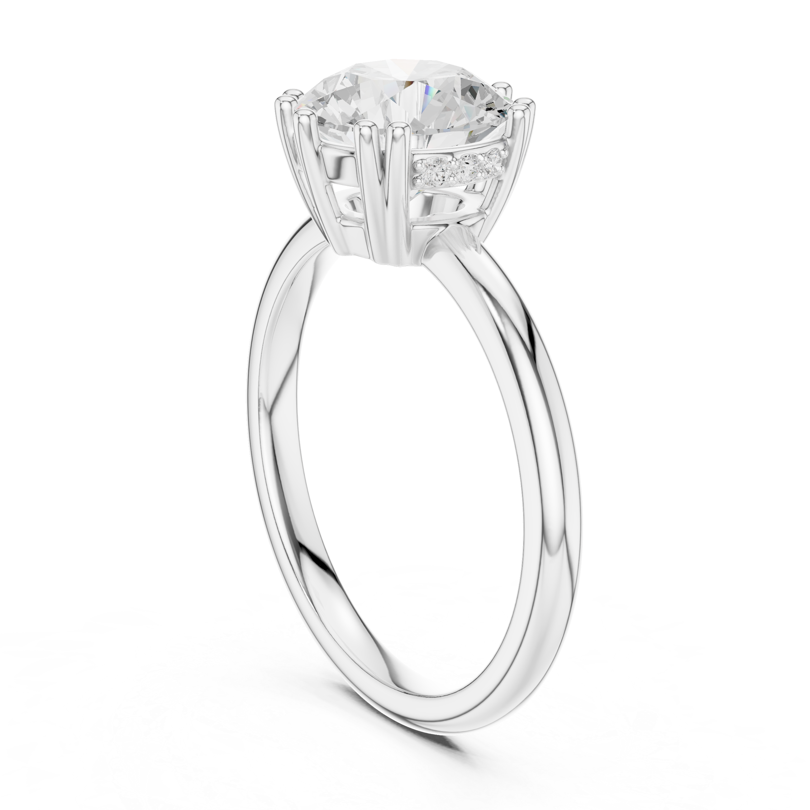 Round Cut Solitaire Engagement Ring with Plain Band