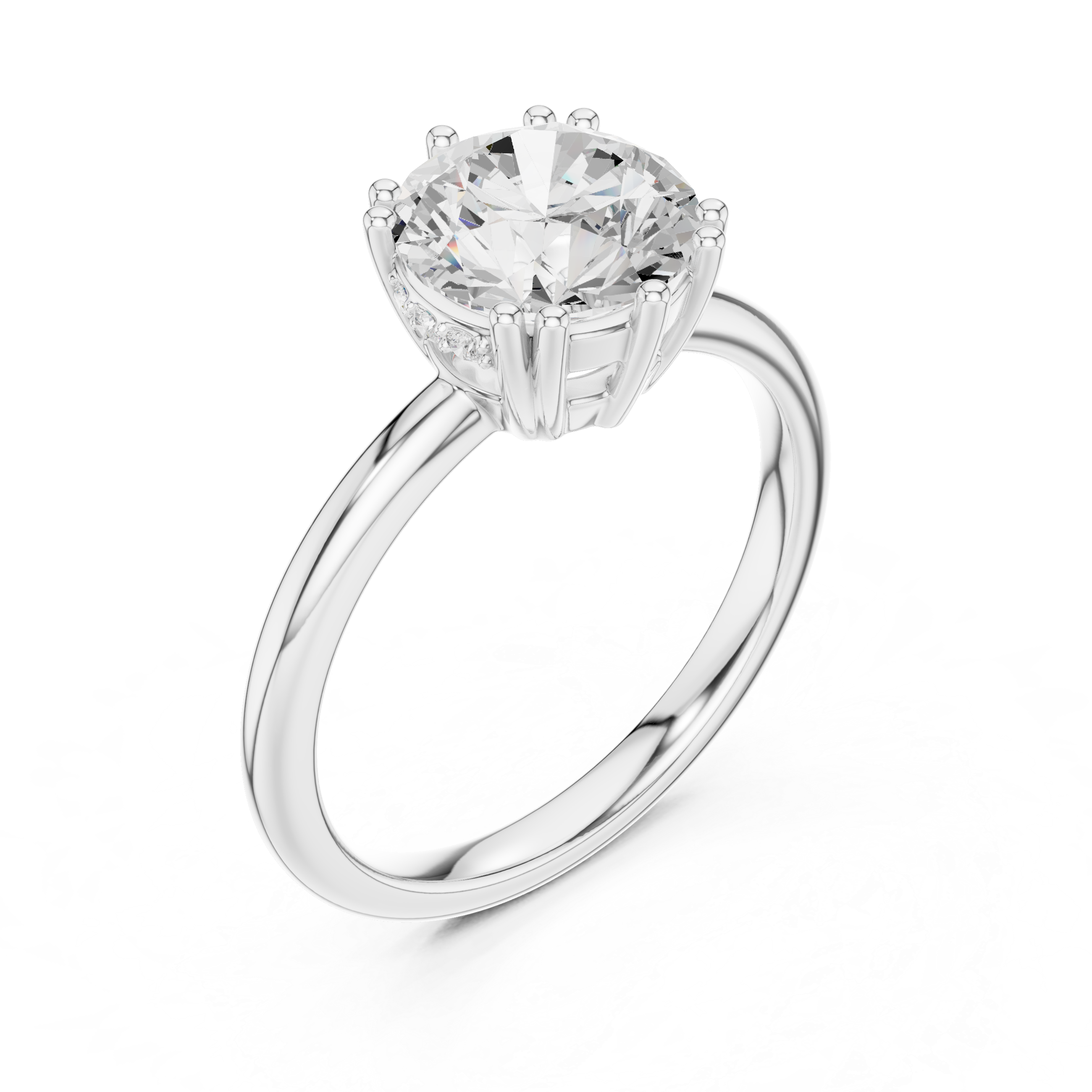 Round Cut Solitaire Engagement Ring with Plain Band