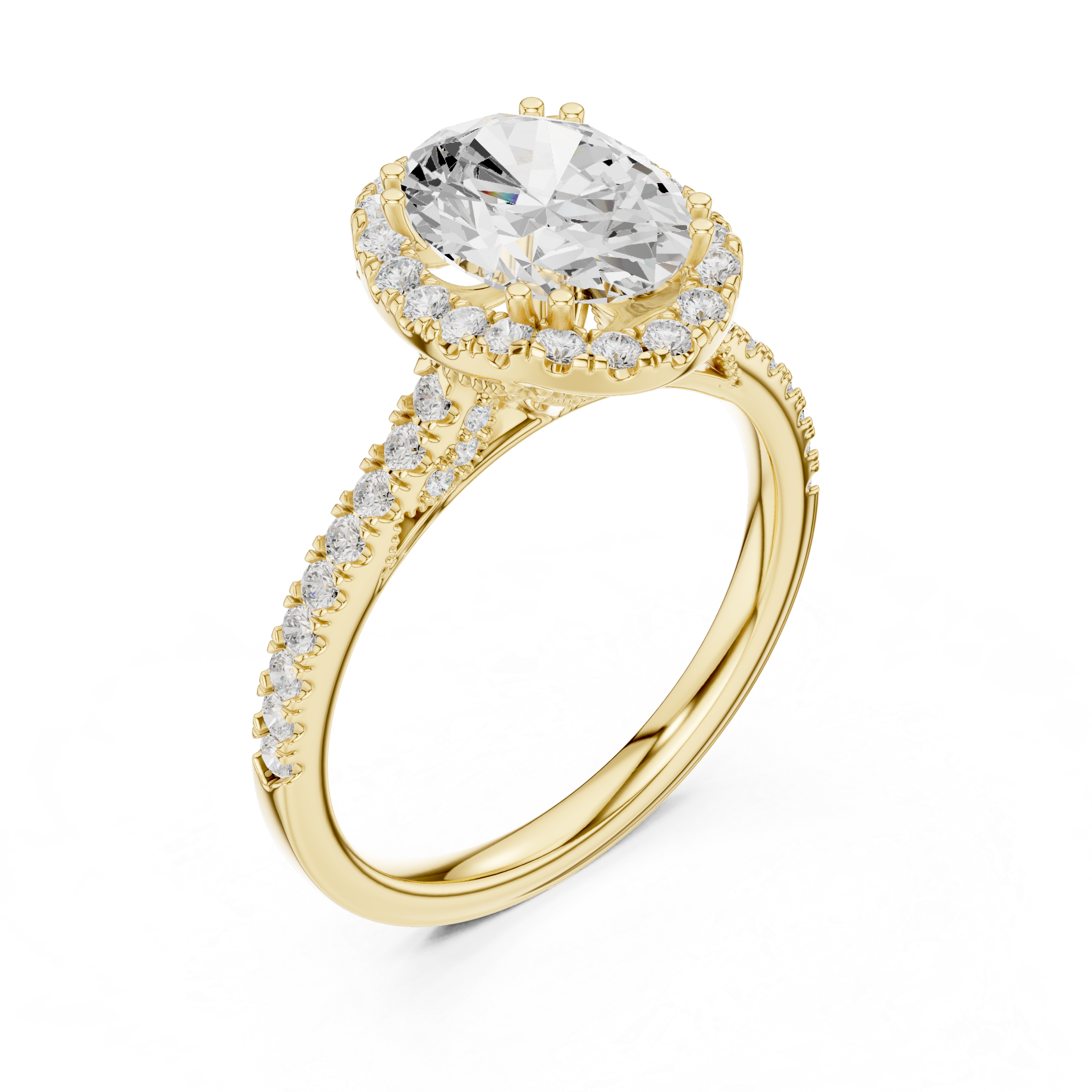 Oval Cut Halo Engagement Ring with Pavé Diamond Band