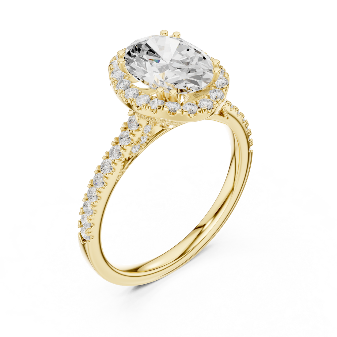 Oval Cut Halo Engagement Ring with Pavé Diamond Band
