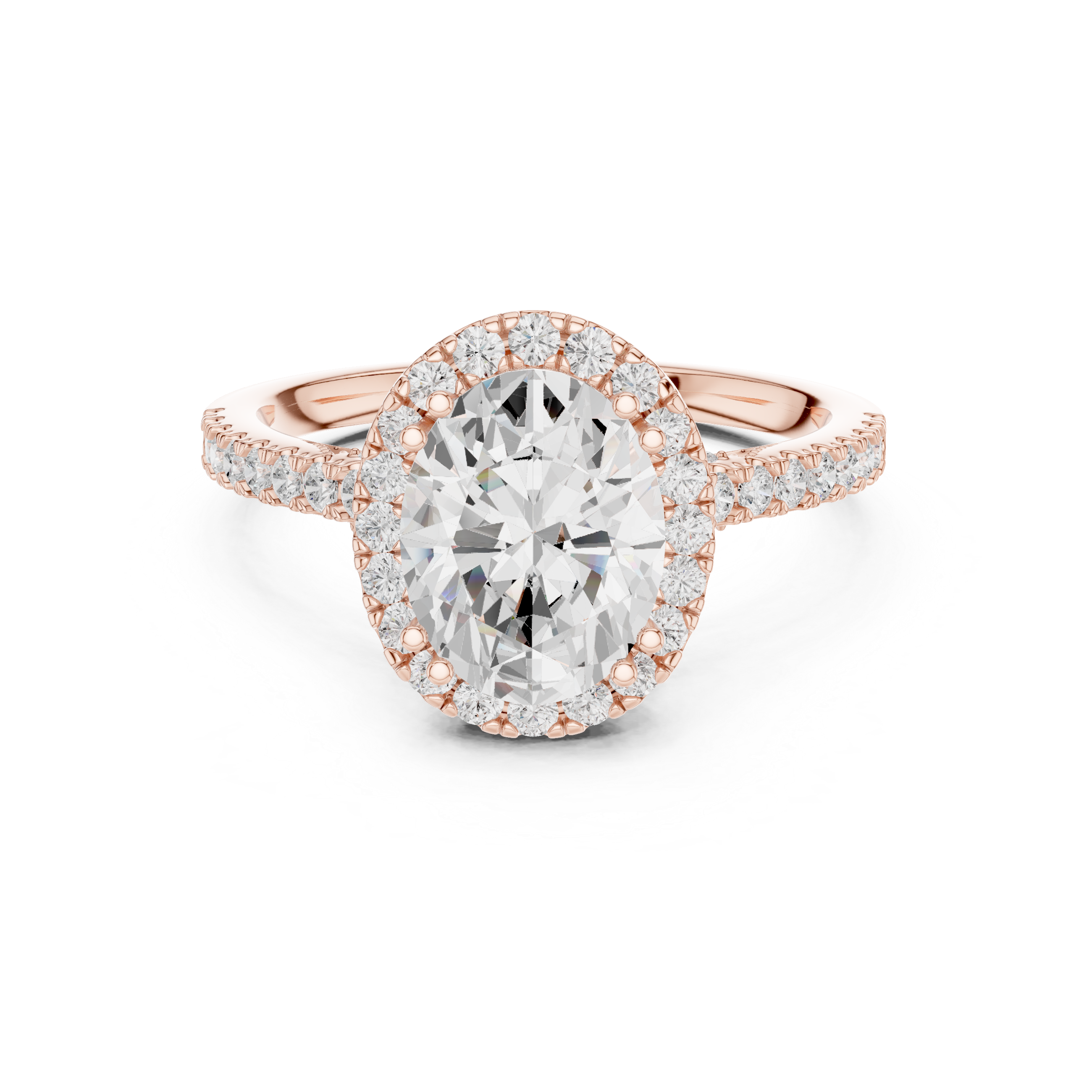 Oval Cut Halo Engagement Ring with Pavé Diamond Band