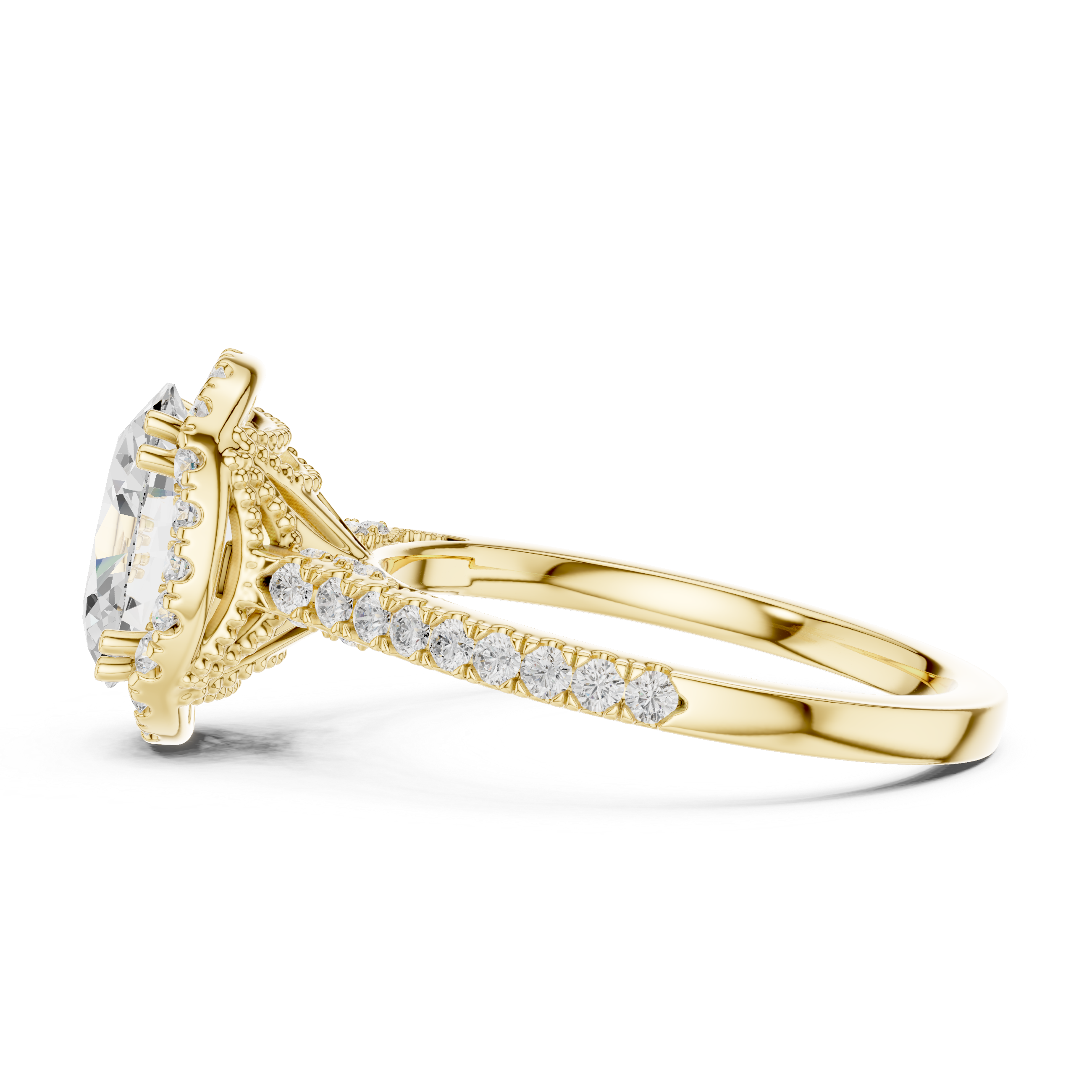 Oval Cut Halo Engagement Ring with Pavé Diamond Band