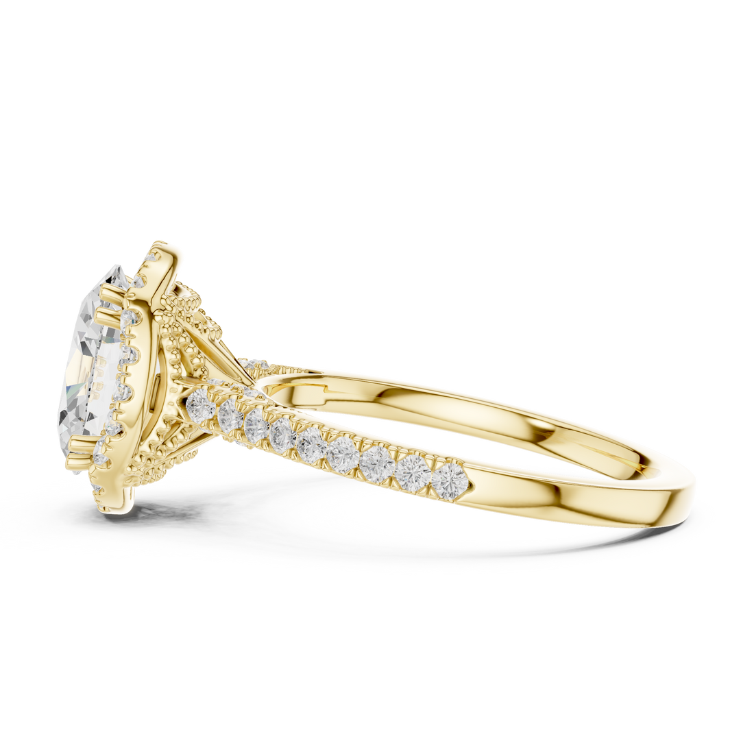 Oval Cut Halo Engagement Ring with Pavé Diamond Band