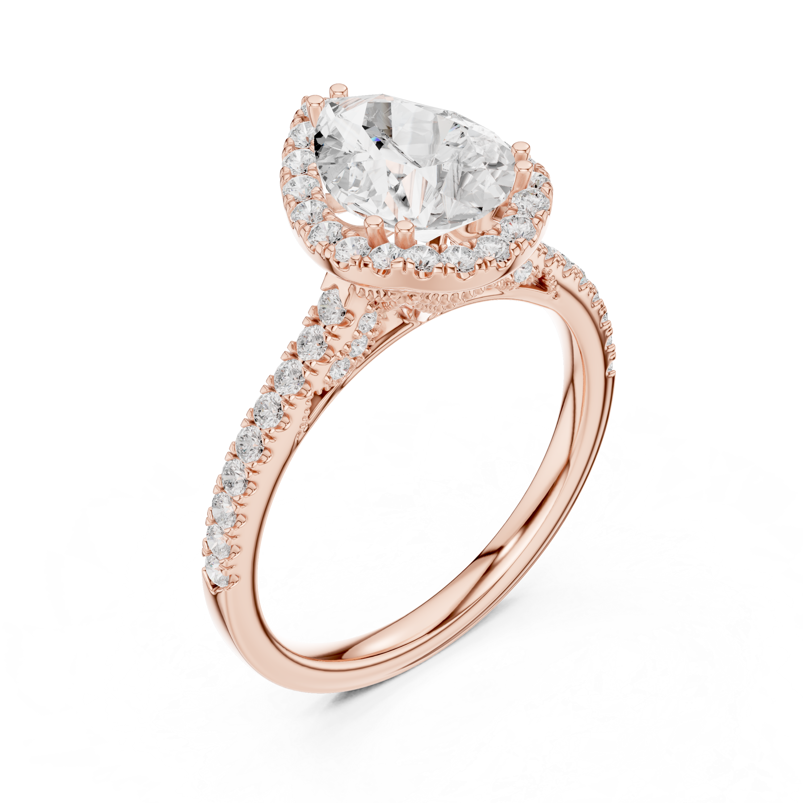 Pear Cut Halo Engagement Ring with Pavé Diamond Band