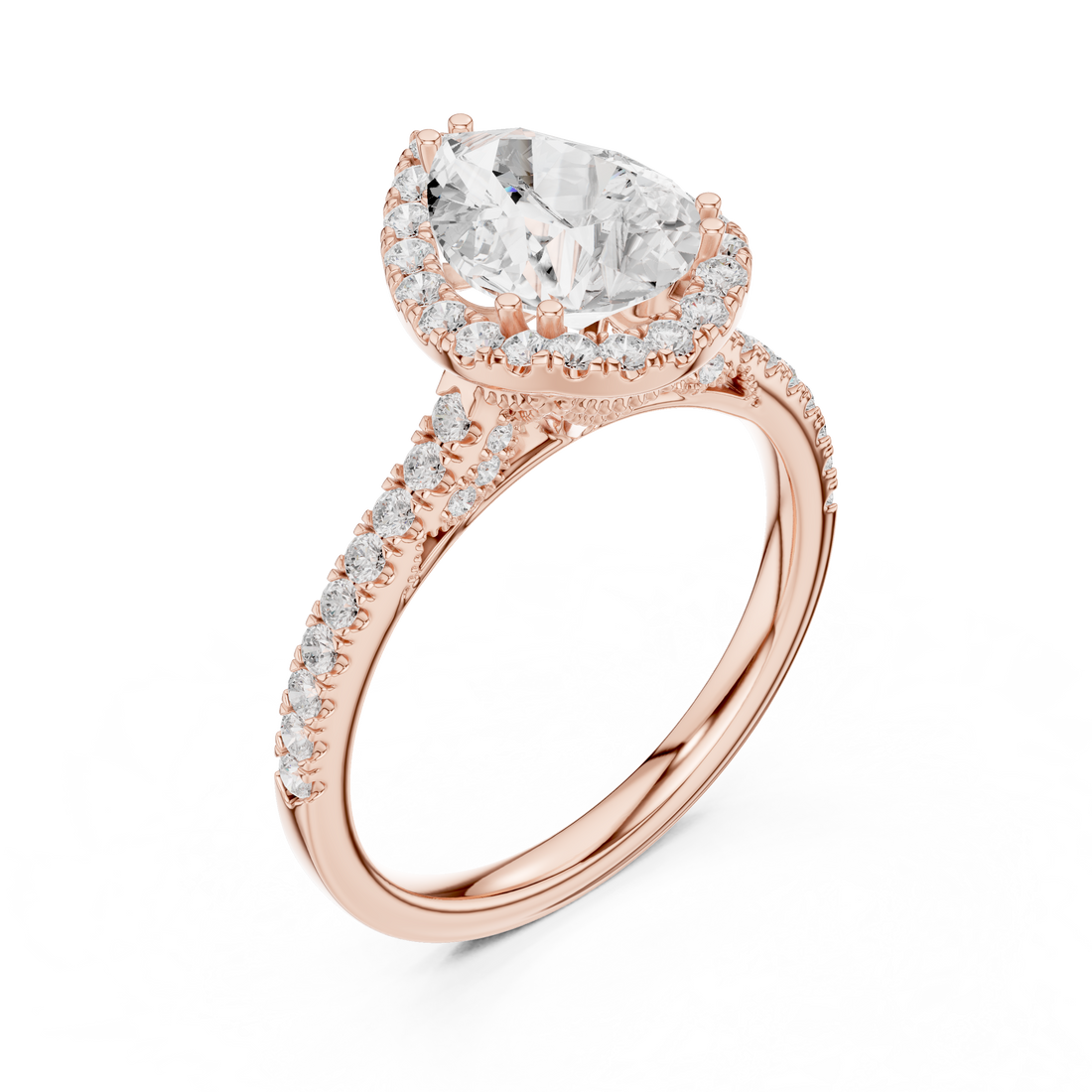 Pear Cut Halo Engagement Ring with Pavé Diamond Band