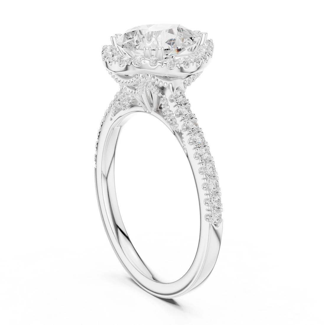 Pear Cut Halo Engagement Ring with Pavé Diamond Band