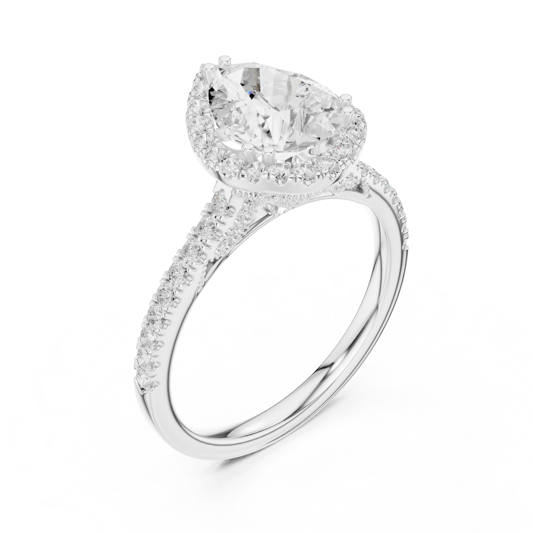 Pear Cut Halo Engagement Ring with Pavé Diamond Band