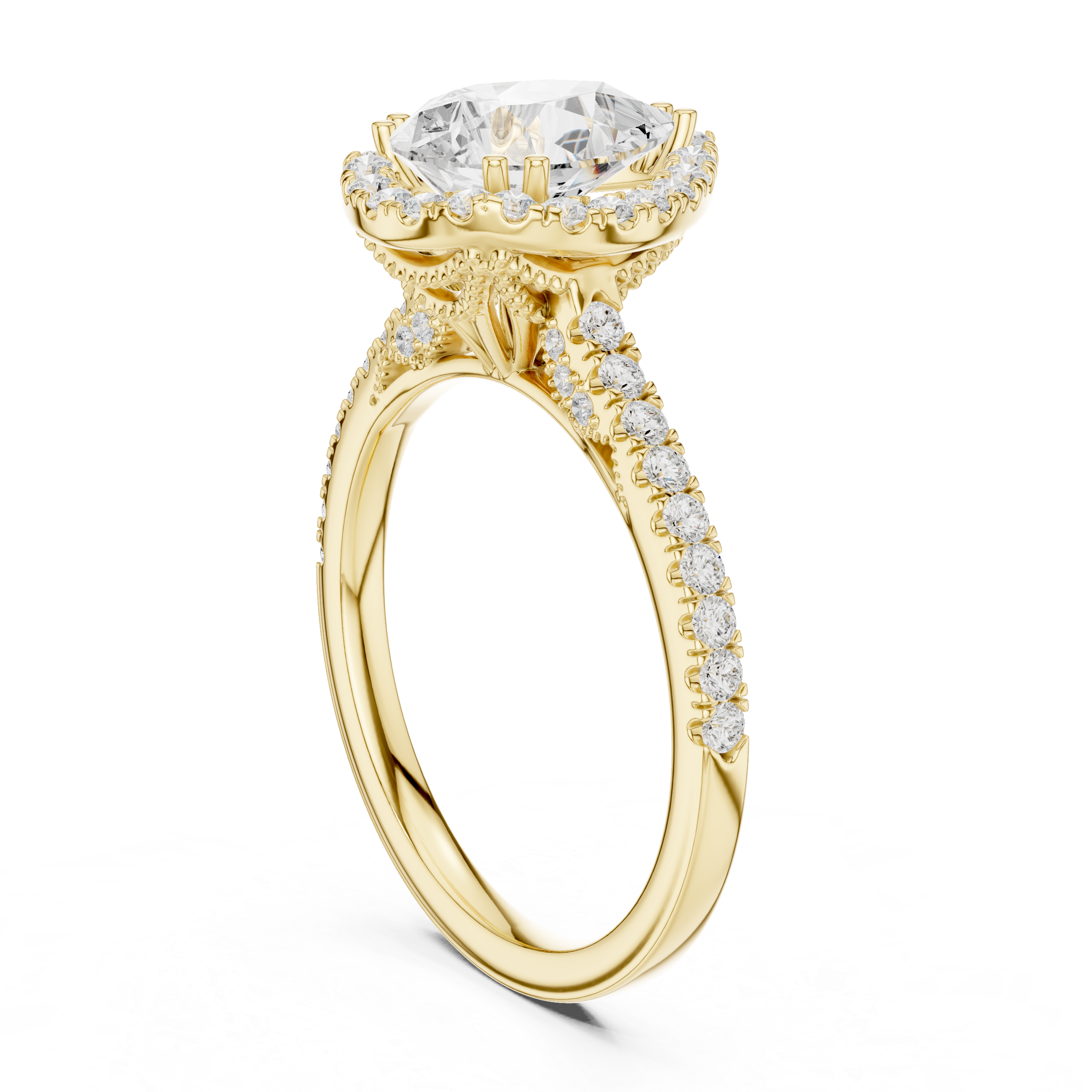 Pear Cut Halo Engagement Ring with Pavé Diamond Band
