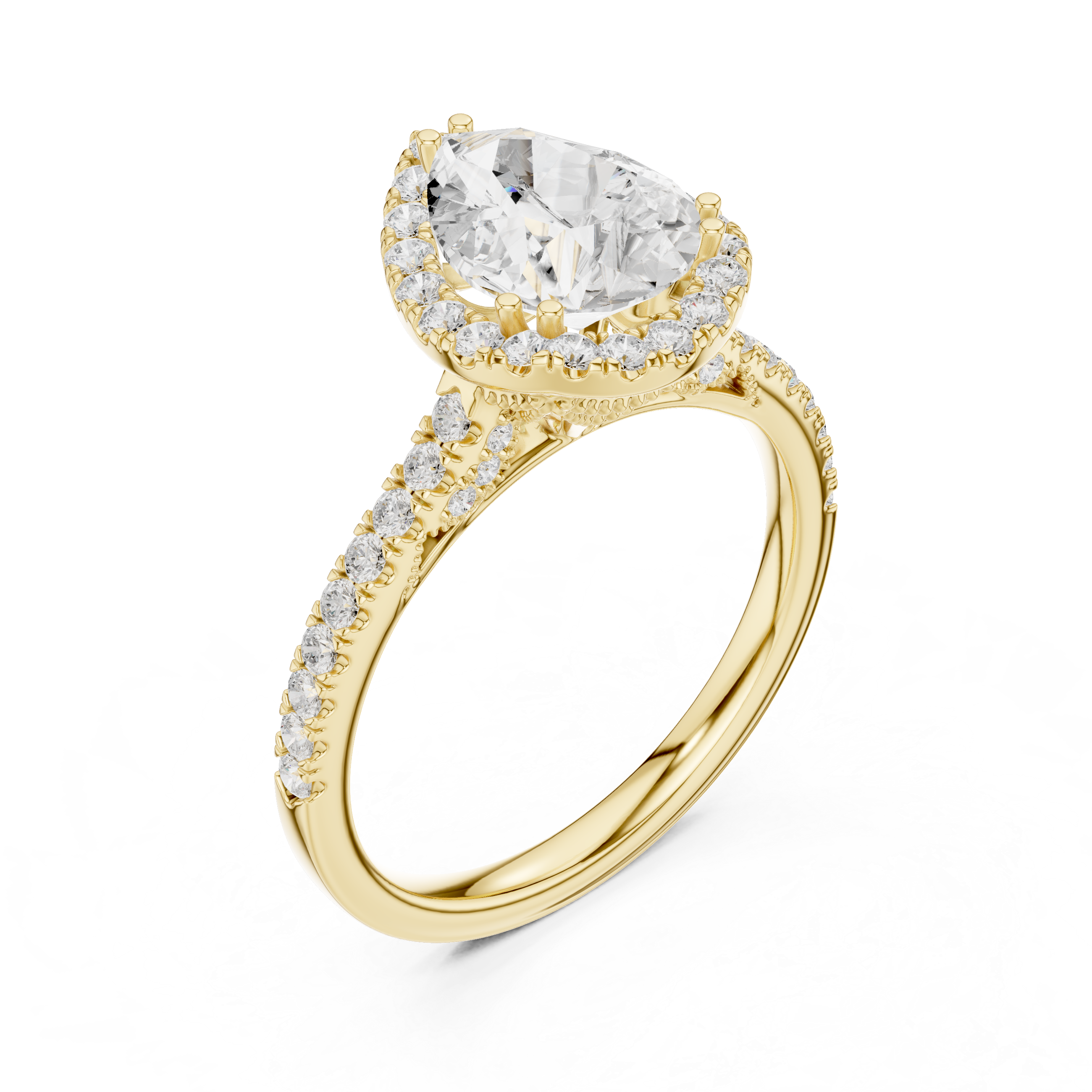 Pear Cut Halo Engagement Ring with Pavé Diamond Band