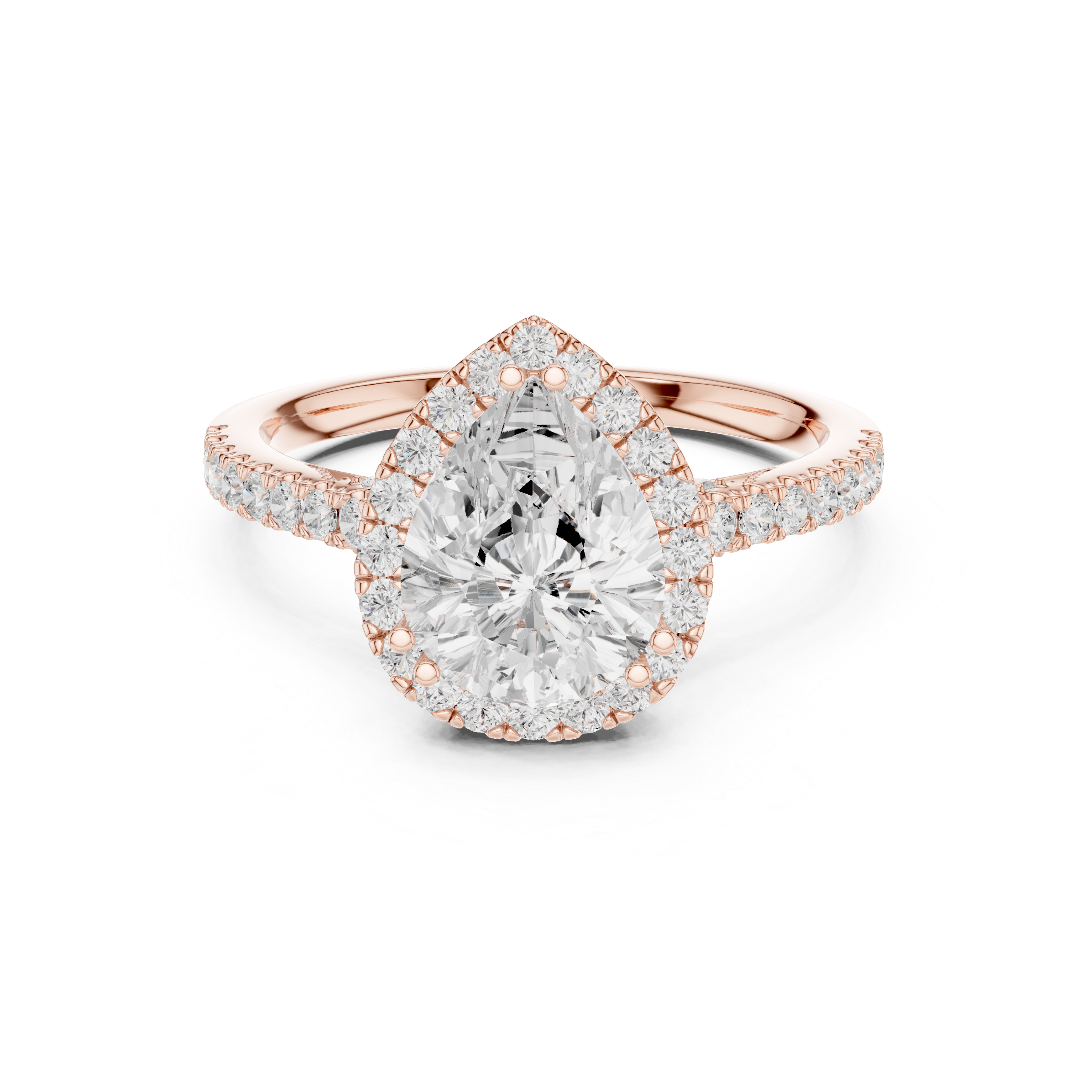 Pear Cut Halo Engagement Ring with Pavé Diamond Band