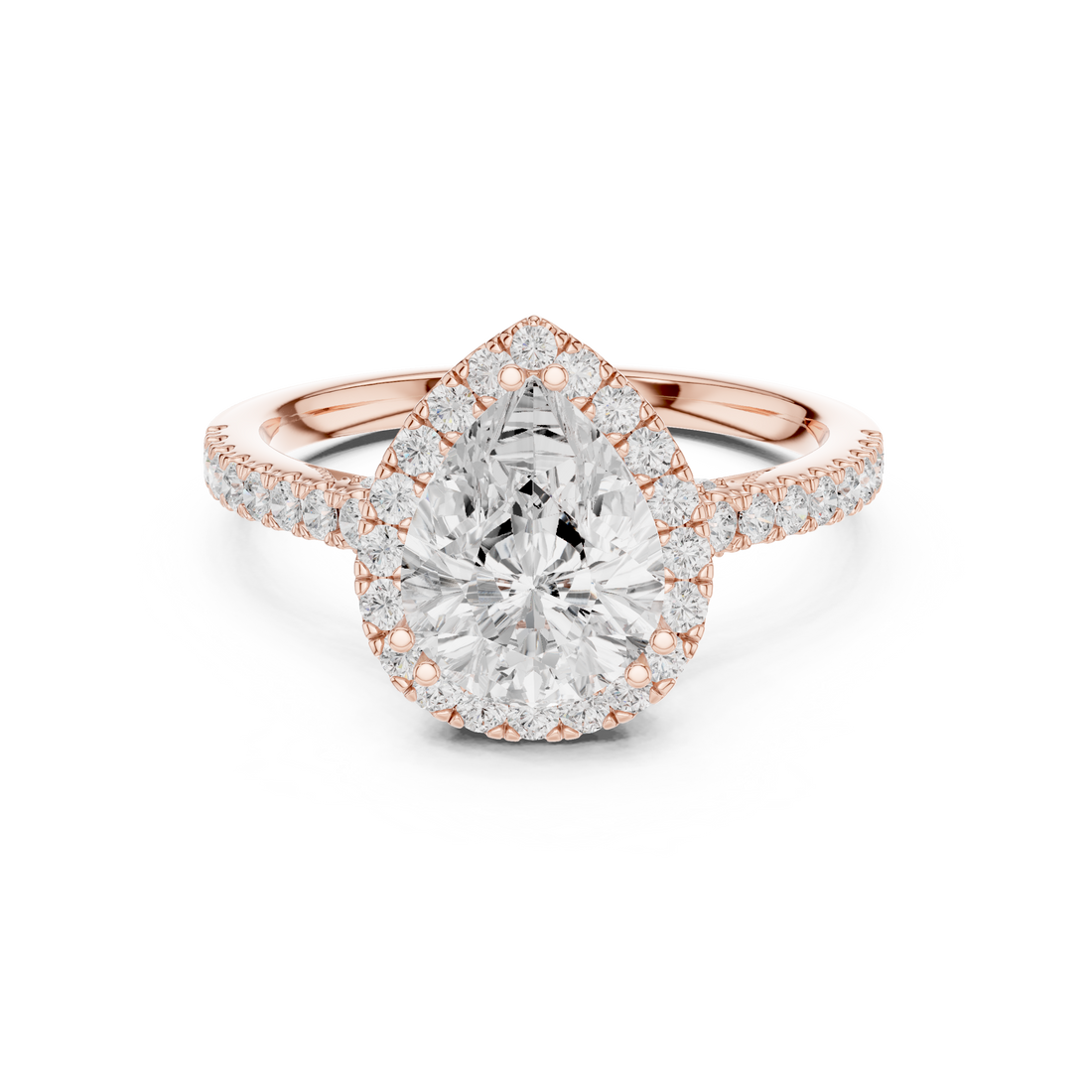 Pear Cut Halo Engagement Ring with Pavé Diamond Band