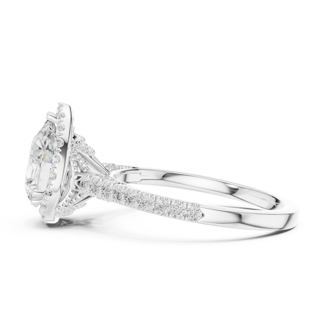 Pear Cut Halo Engagement Ring with Pavé Diamond Band